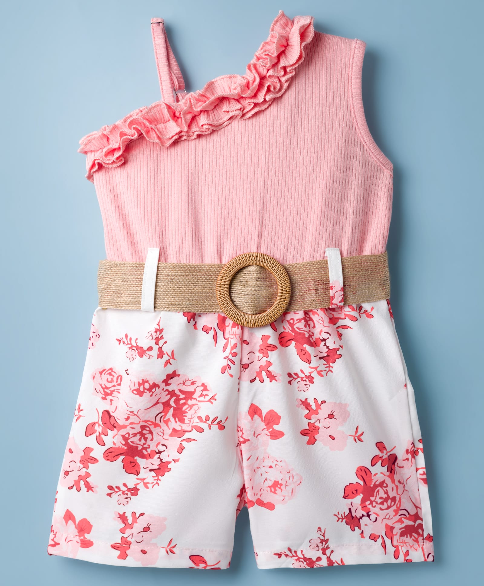 Mark & Mia Sleeveless Jumpsuit With Floral Applique & Belt - Pink