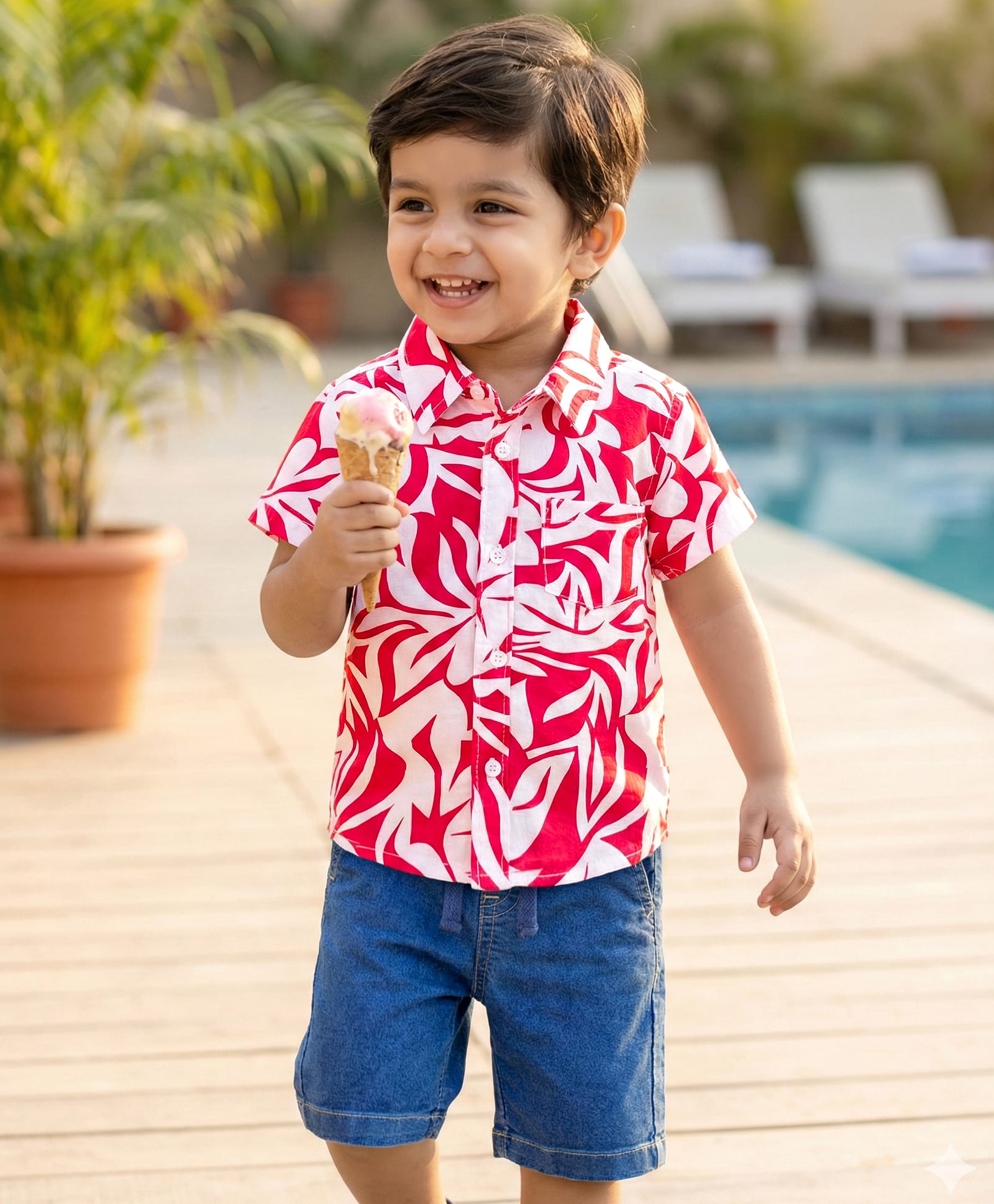 Babyhug Cotton Woven Half Sleeves Shirt & Denim Shorts Set With Leaf Print - Multicolor-picture-11