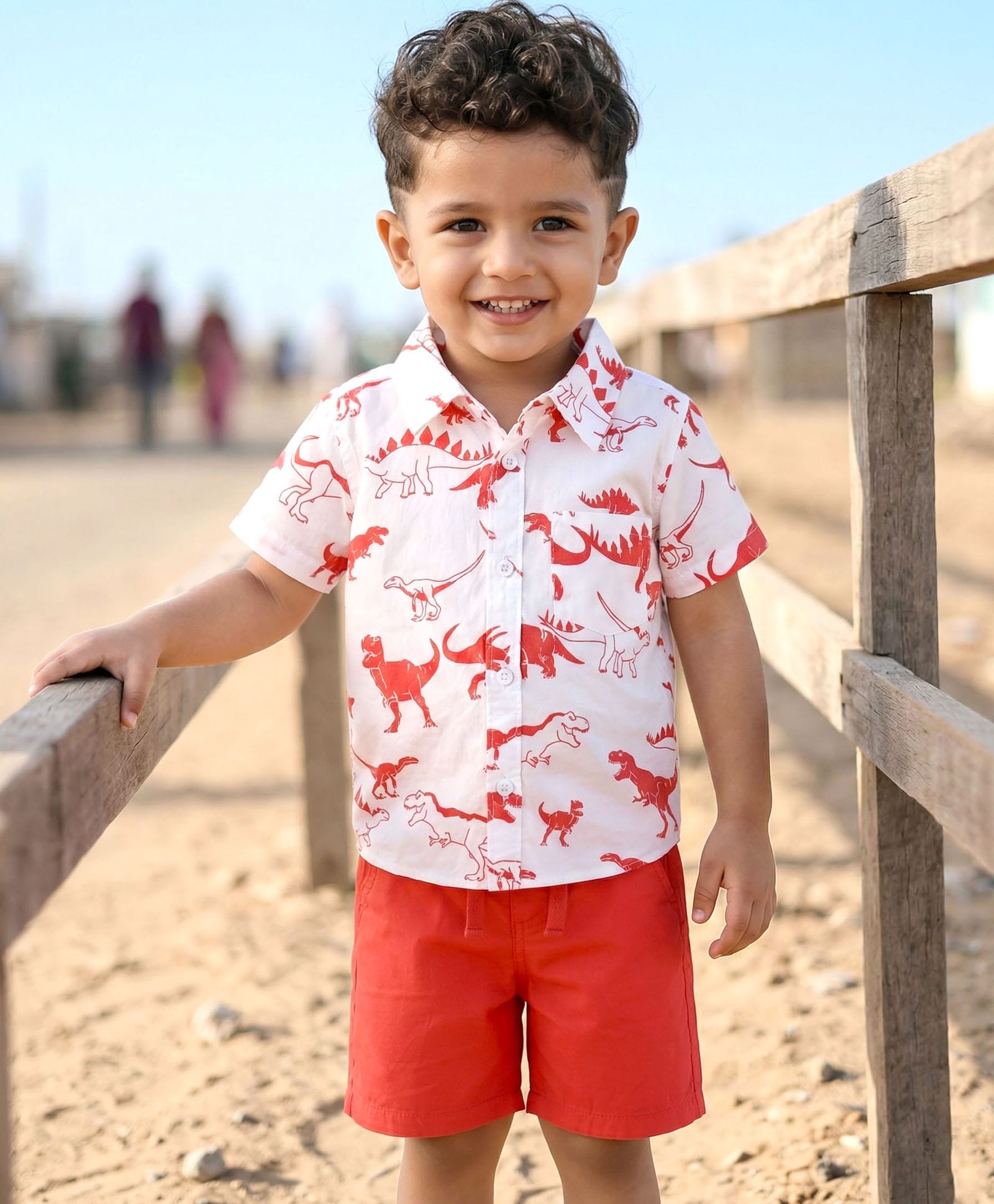 Babyhug Cotton Woven Half Sleeves Shirt & Denim Shorts Set With Dino Print - Multicolor-picture-26