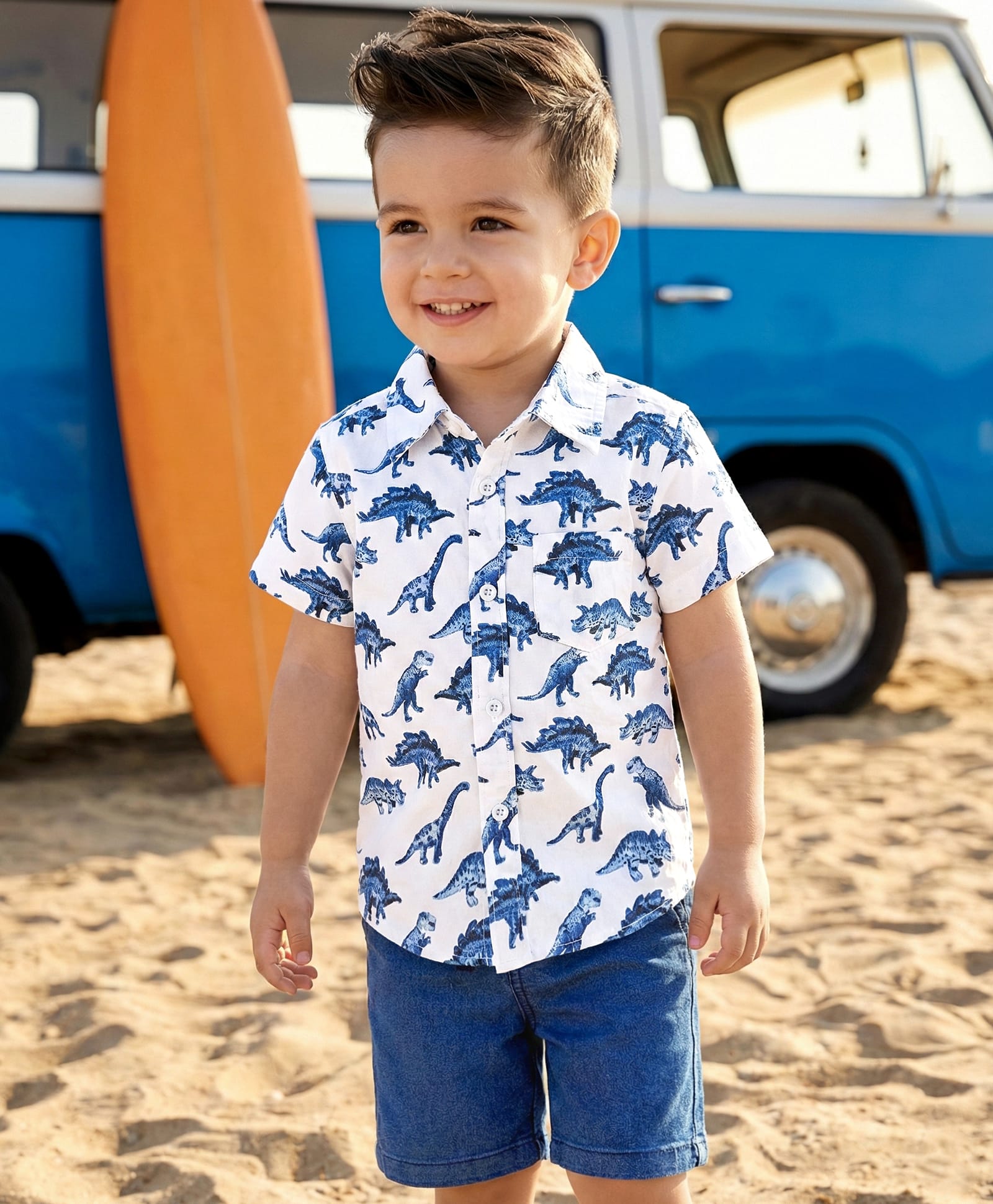 Babyhug Cotton Woven Half Sleeves Shirt & Denim Shorts Set With Dino Print - Multicolor-picture-23