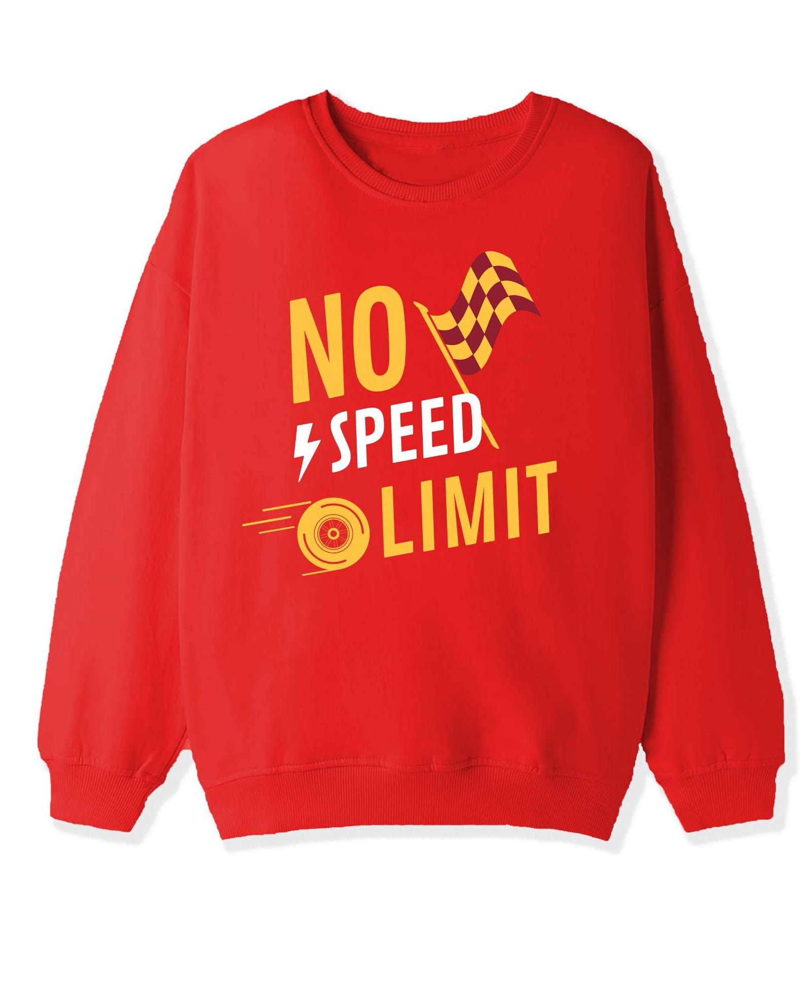 KAVEE Terry Knit Full Sleeves No Speed Limit Text Printed Light Winter Sweatshirt - Red-image-8