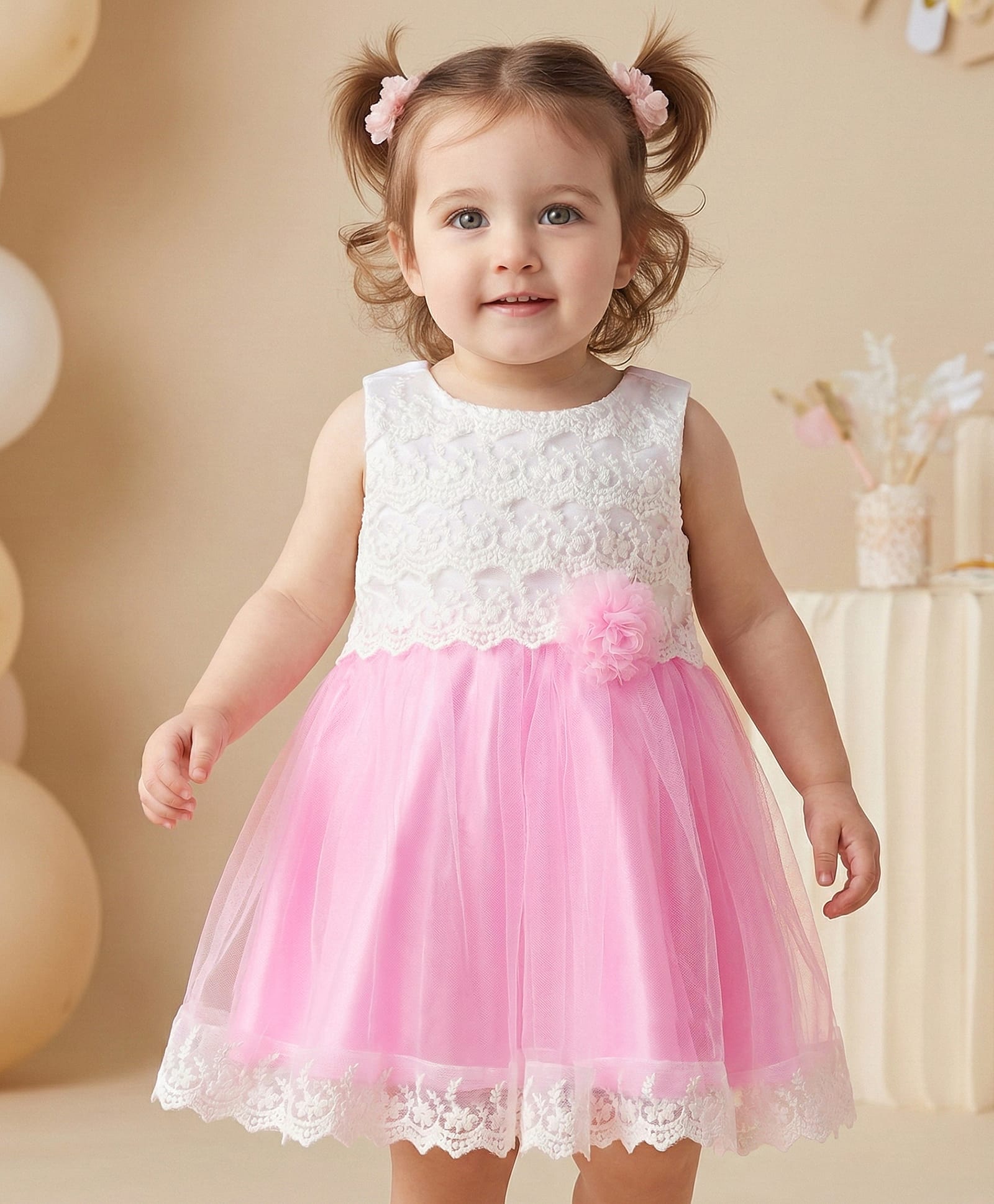 Babyoye Woven Sleeveless Party Dress with Lave Detailing & Embroidery - Pink-picture-14