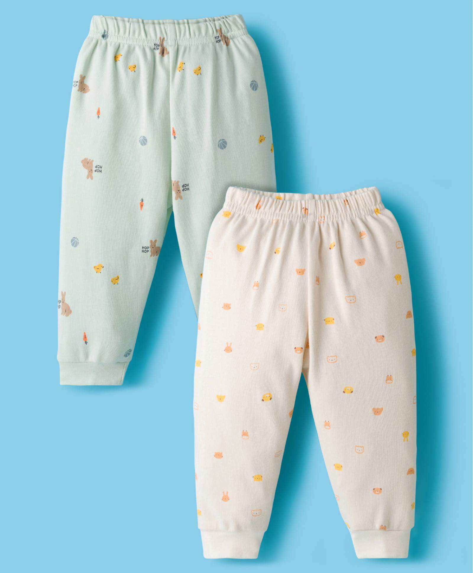 Pink Rabbit Interlock Knit Full Length Lounge Pant With Animal Print Pack Of 2 - Sea Green & Beige-picture-5