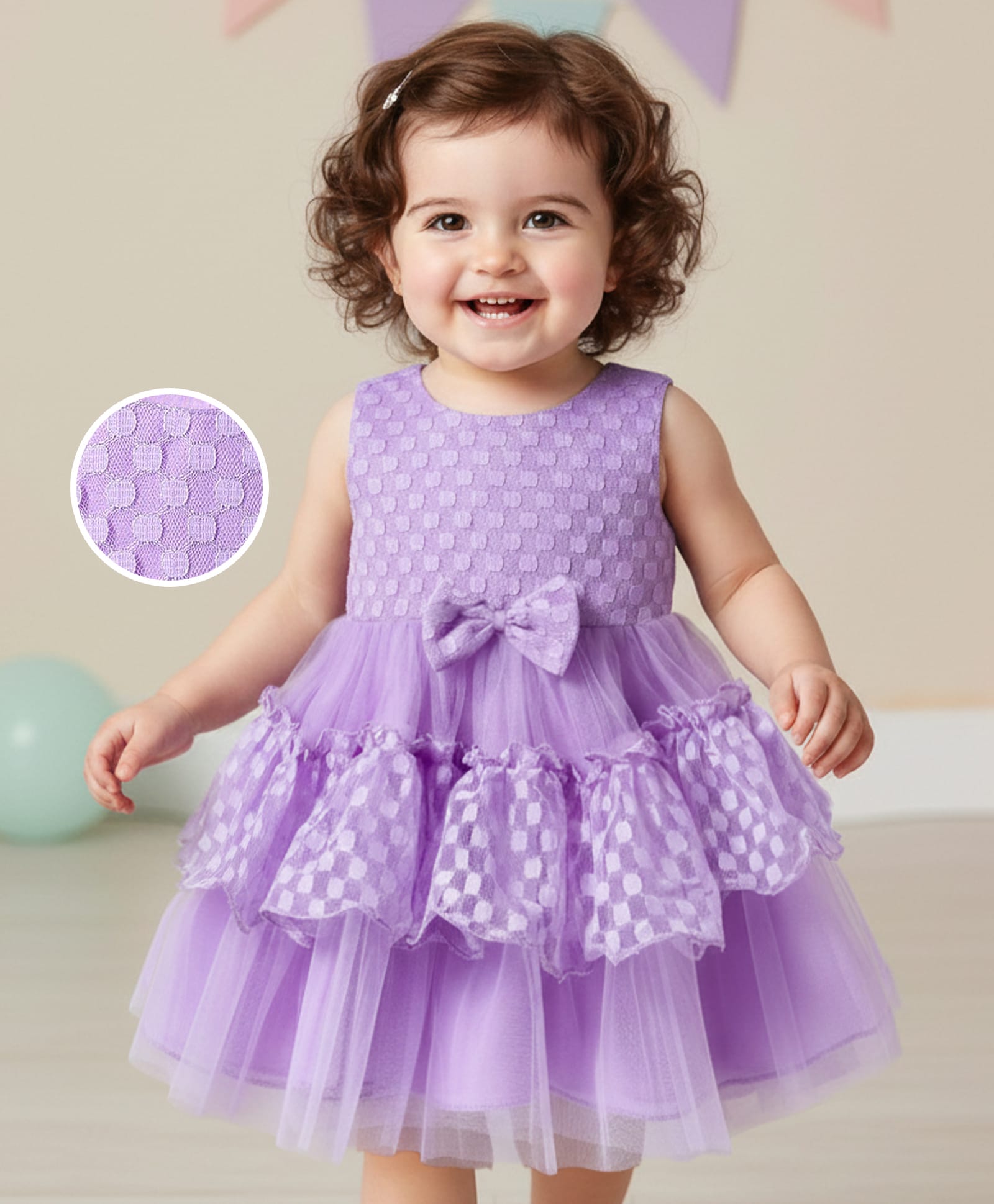 Babyoye Cotton Woven Sleeveless Party Dress with Bow Applique & Embroidery - Lavender-image-21