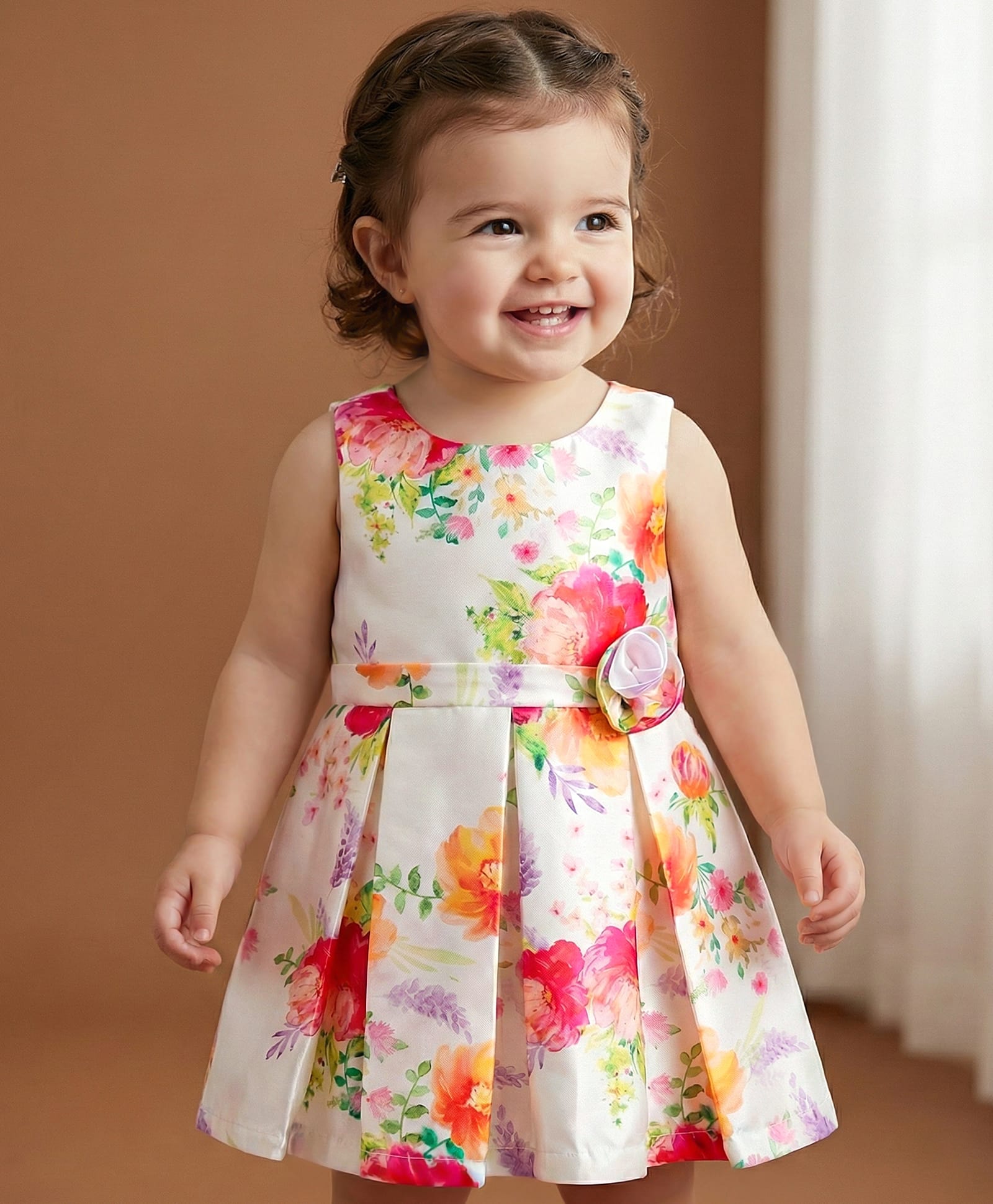 Babyoye Woven Sleeveless Party Dress with Floral Print & Applique - Multicolor-picture-38