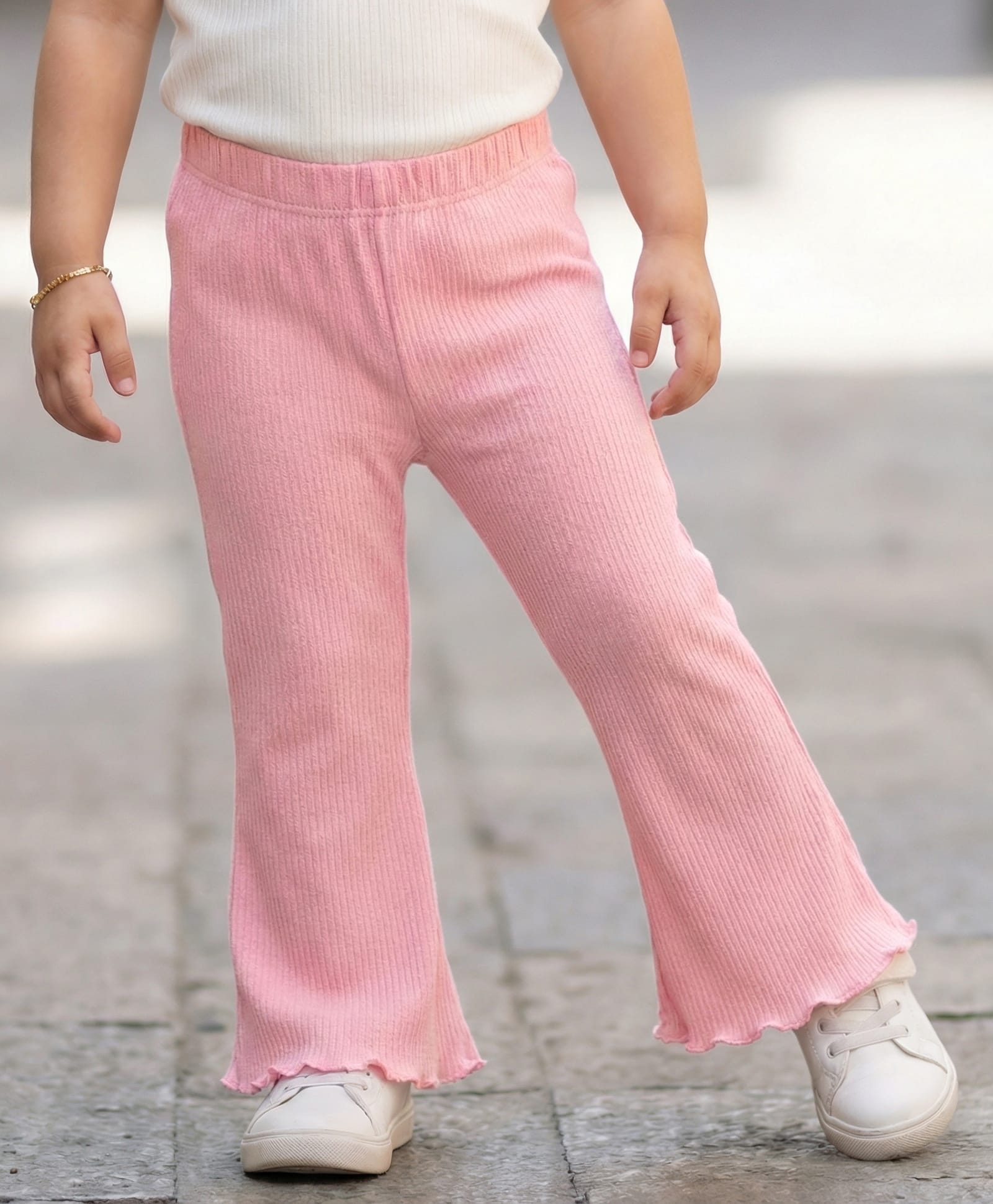 Babyhug Cotton Knit Full Length Solid Color Flared Legging - Light Pink
