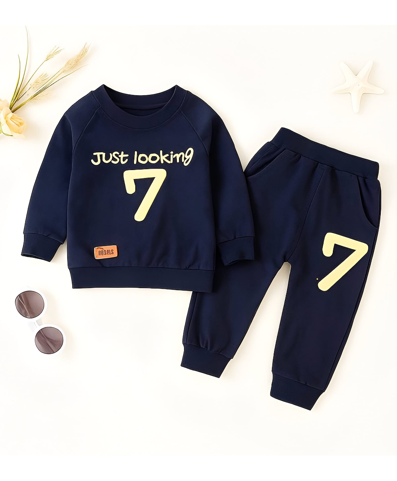 Googo Gaaga Cotton Knit Full Sleeves Just Looking 7 Text Printed Sweatshirt With Joggers Set - Navy Blue-picture-36