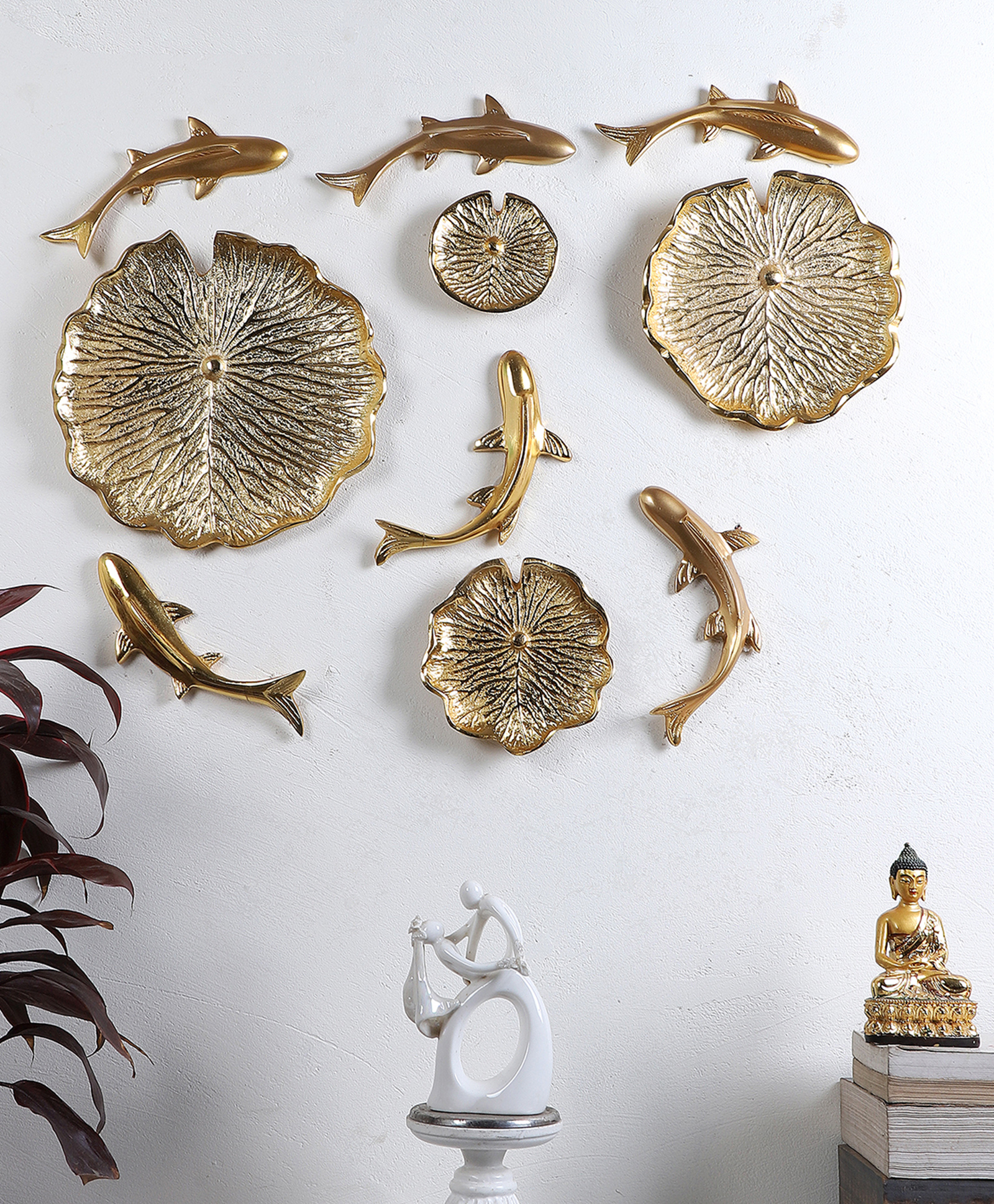 Amaya Decors Gold Aluminium Fish & Plate Wall Art Set of 10-picture-22