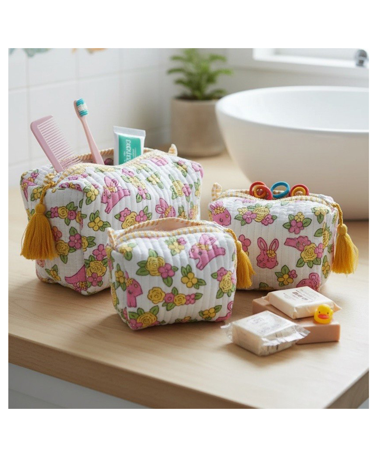 PEXX Cotton Utility Pouch Rabbit Print- Yellow-picture-18