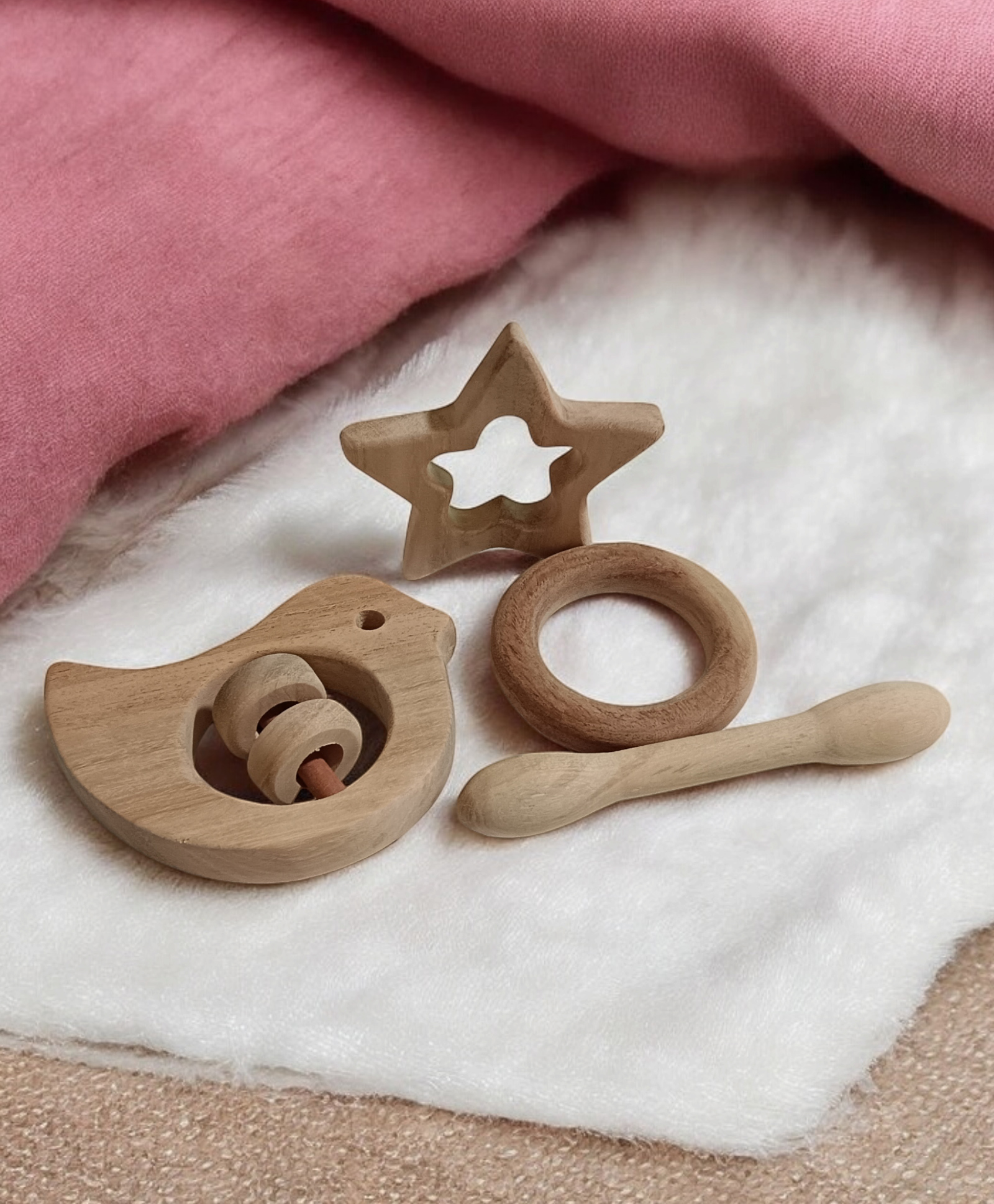 neemtoys Pain Relieving Baby Rattle & Teethers Dove, Dumbbell, Ring & Star Shapes Set Of 4 - Brown-image-17