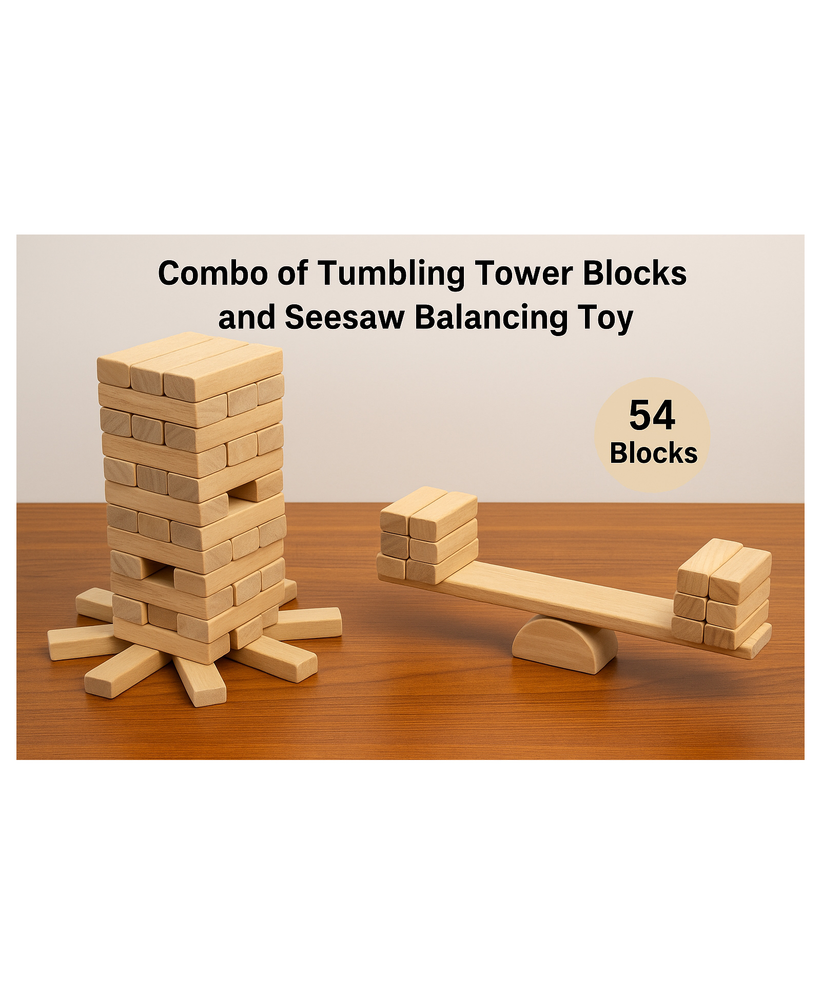 neemtoys Neem Wooden Skill Play Combo Tumbling Tower (54 Blocks) & Seesaw Balancing Toy | Fun Meets Focus-image-27