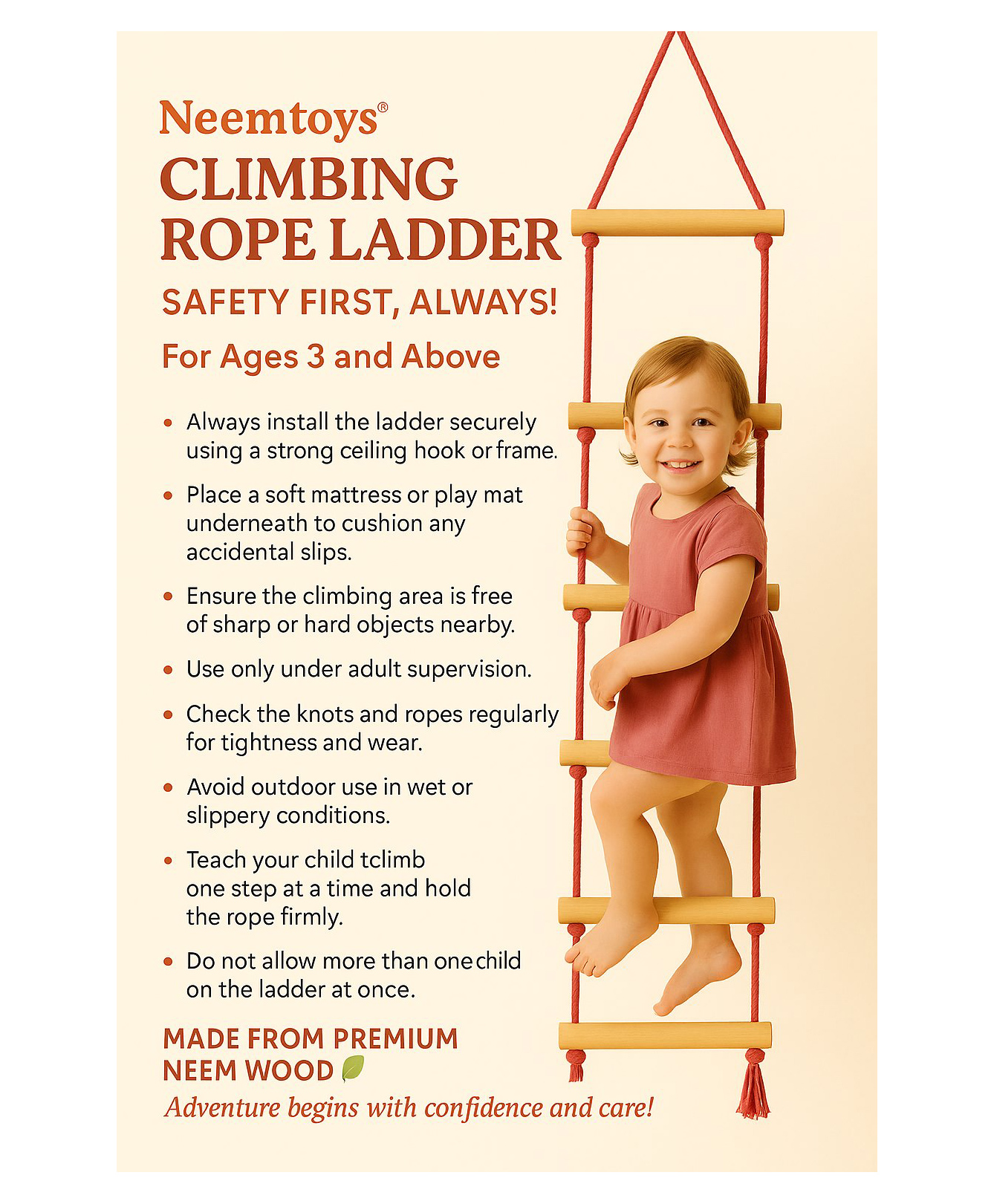 neemtoys Neem Wooden Rope Ladder for 3+ Year Kids-image-18
