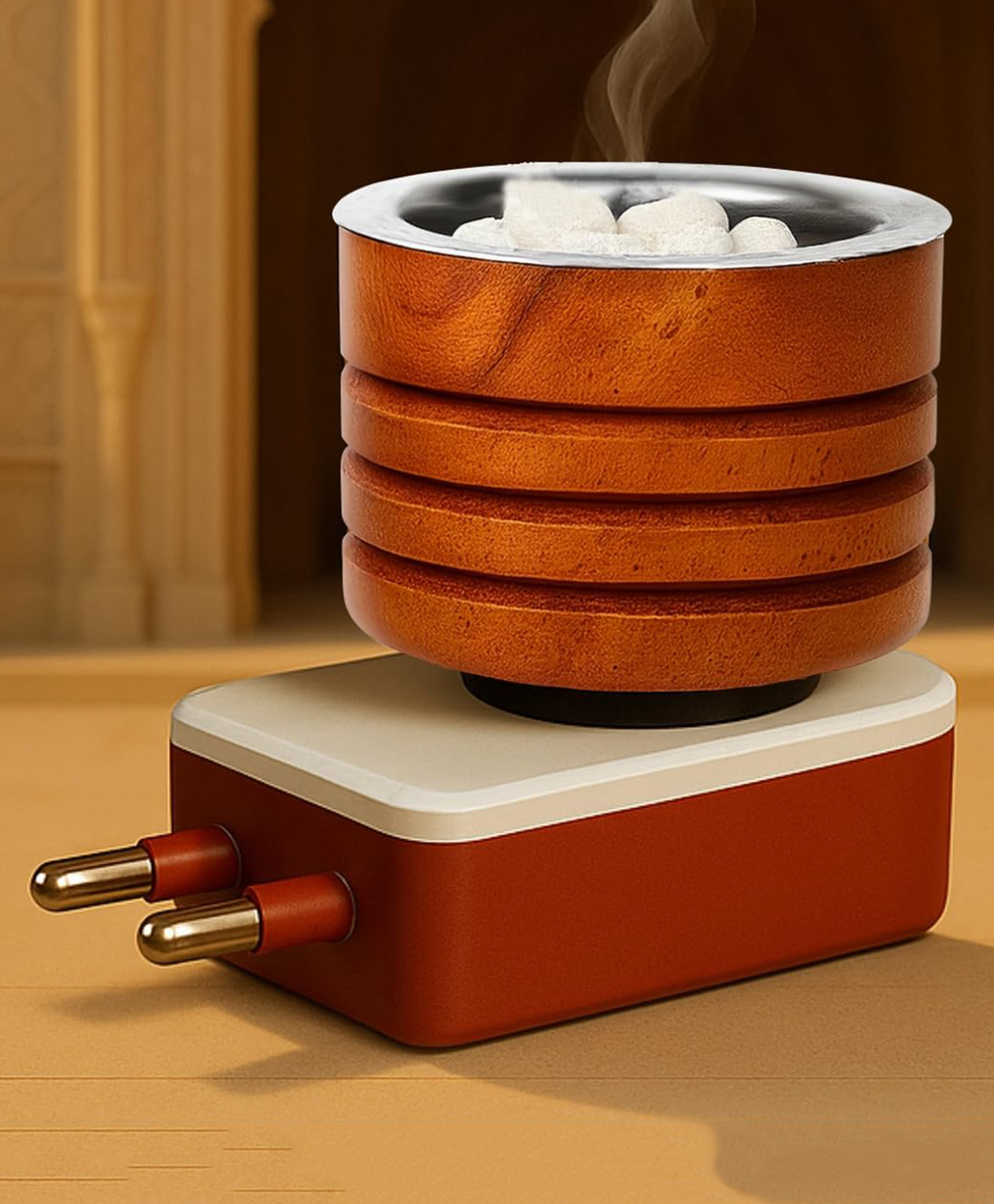 JD FRESH 1 PC Sheesham Wooden Electric Camphor Diffuser Burner for Home -Brown-image-27