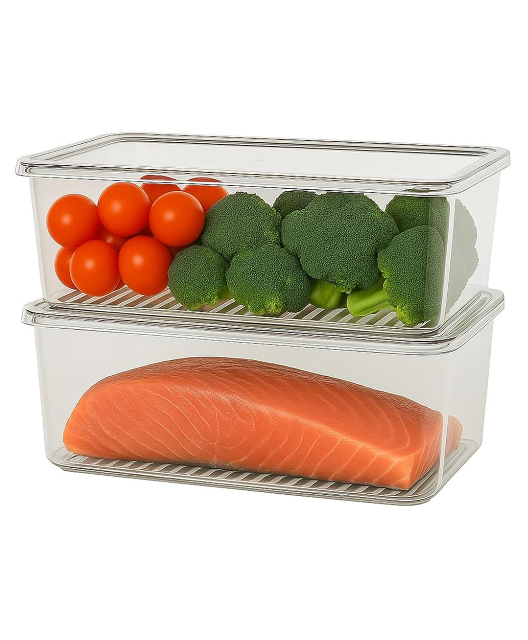 JD Fresh 2 PC 1500 ml Fridge Storage Container With Removable Drain Plate (Transparent)-image-3