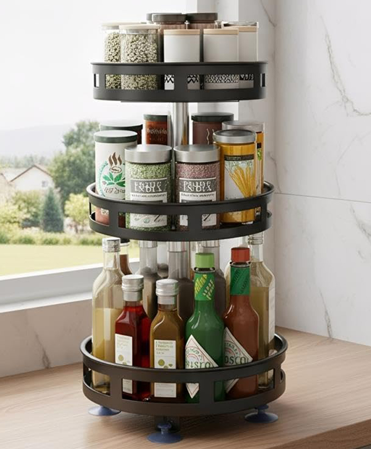 JD Fresh 3-Tier Rotating Spice Rack Organiser For Kitchen (Black)-image-14