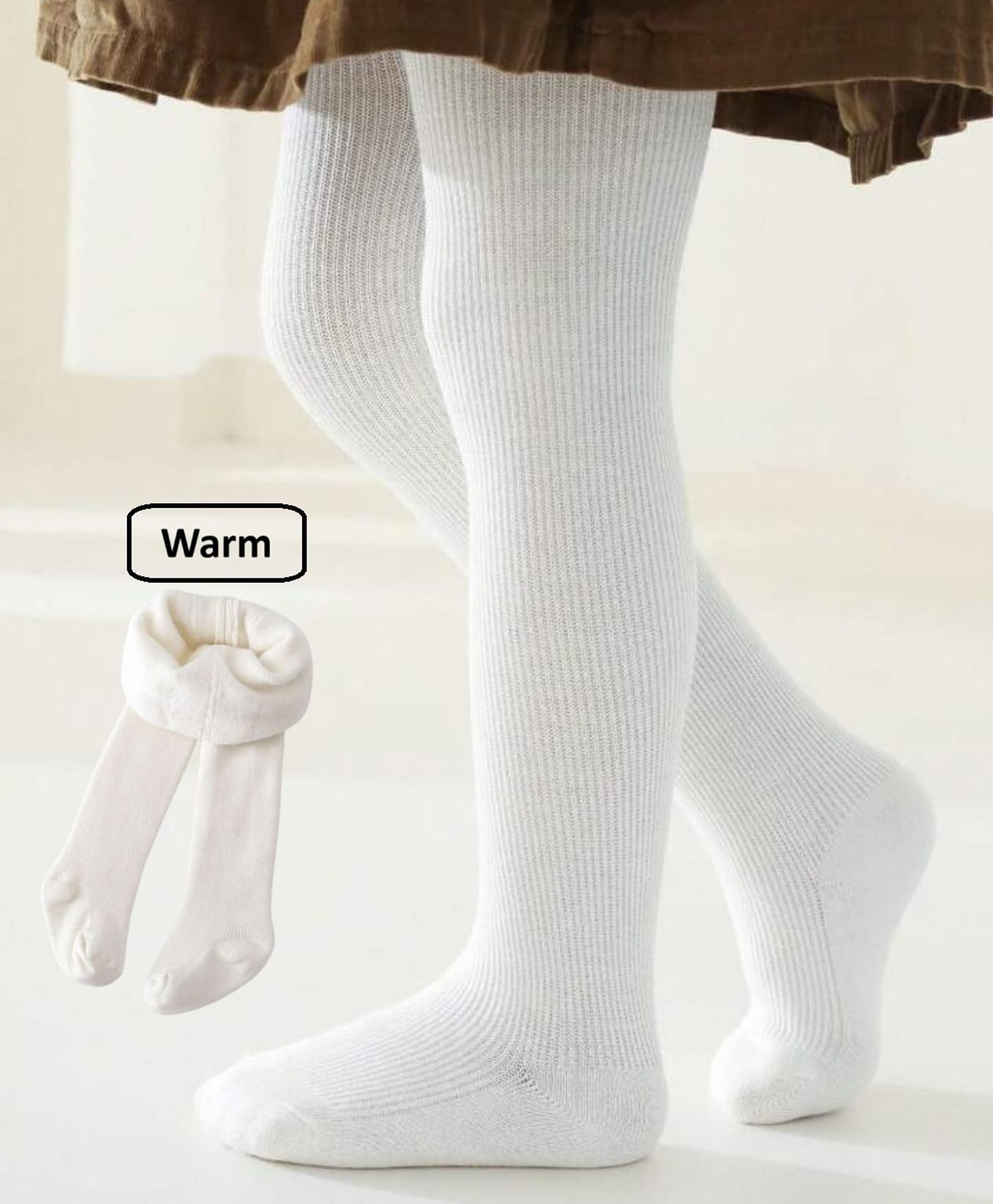 Ziory Wool Woven Solid Stockings - White-picture-19