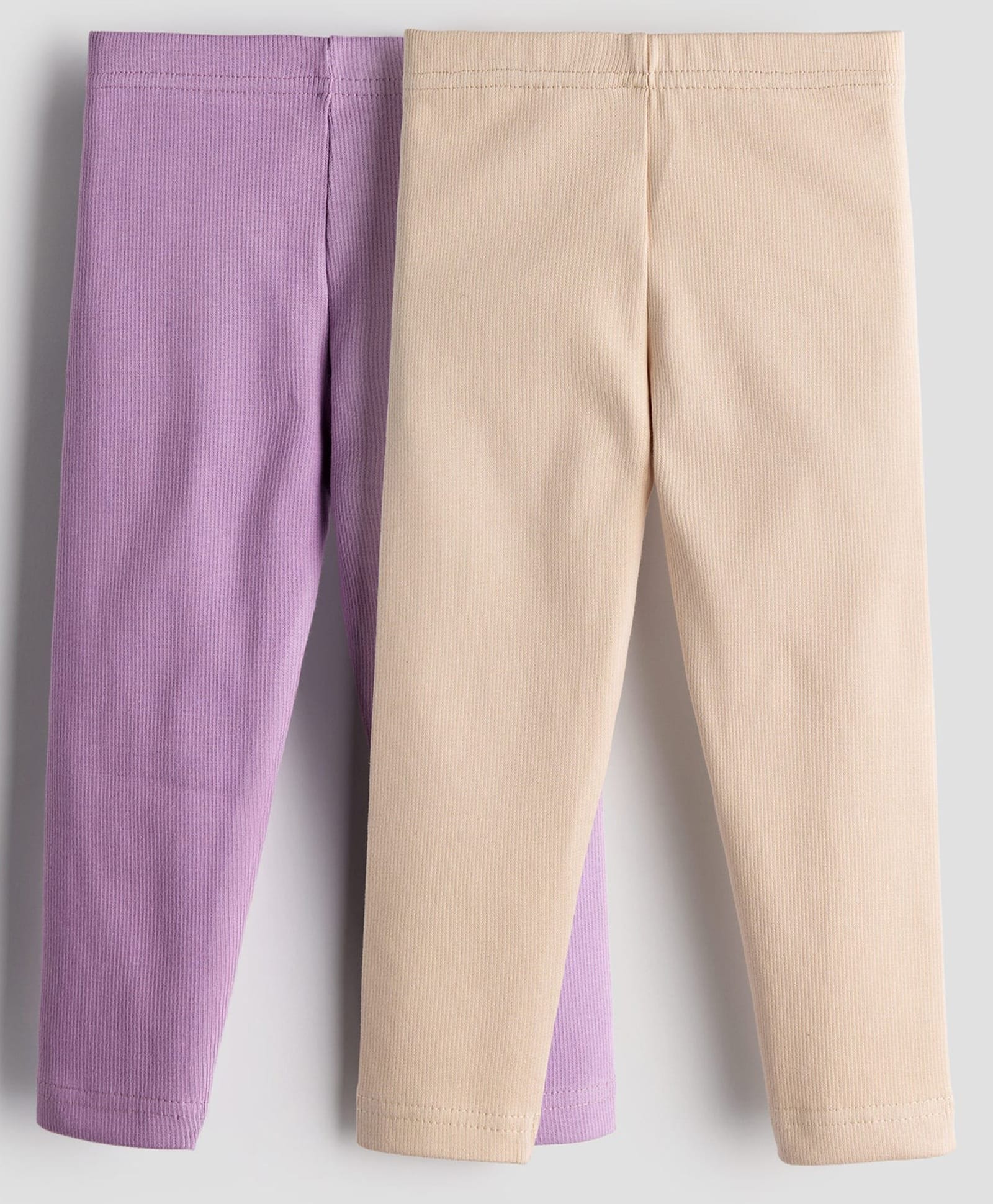 URBANRAC Organic Cotton Knit Pack Of 2 Solid Leggings - Lavender & Beige-picture-24
