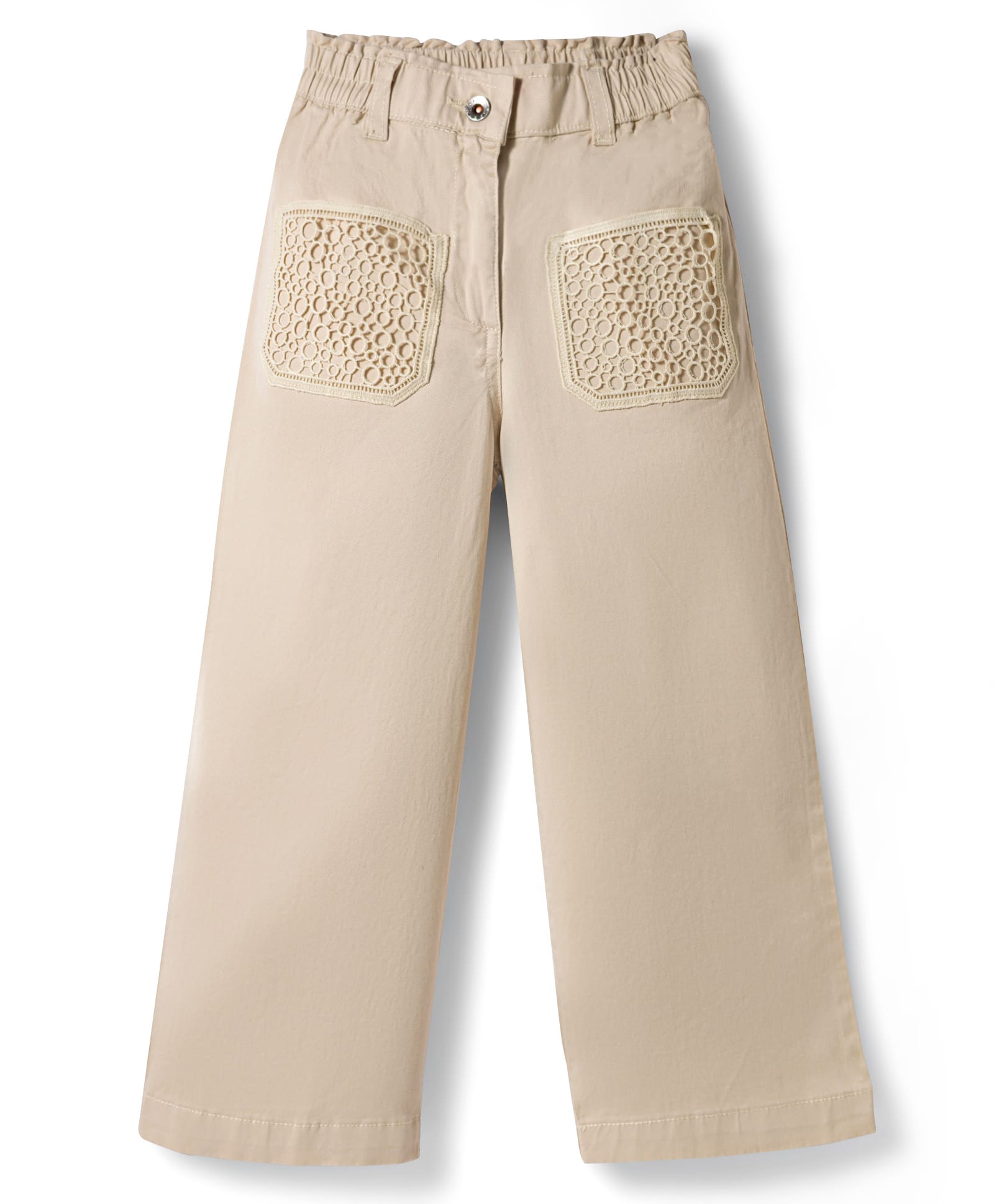 Primo Gino Cotton Lycra Woven Full Length Solid Color Wide Leg Trouser with Crochet Pocket - Beige-picture-10