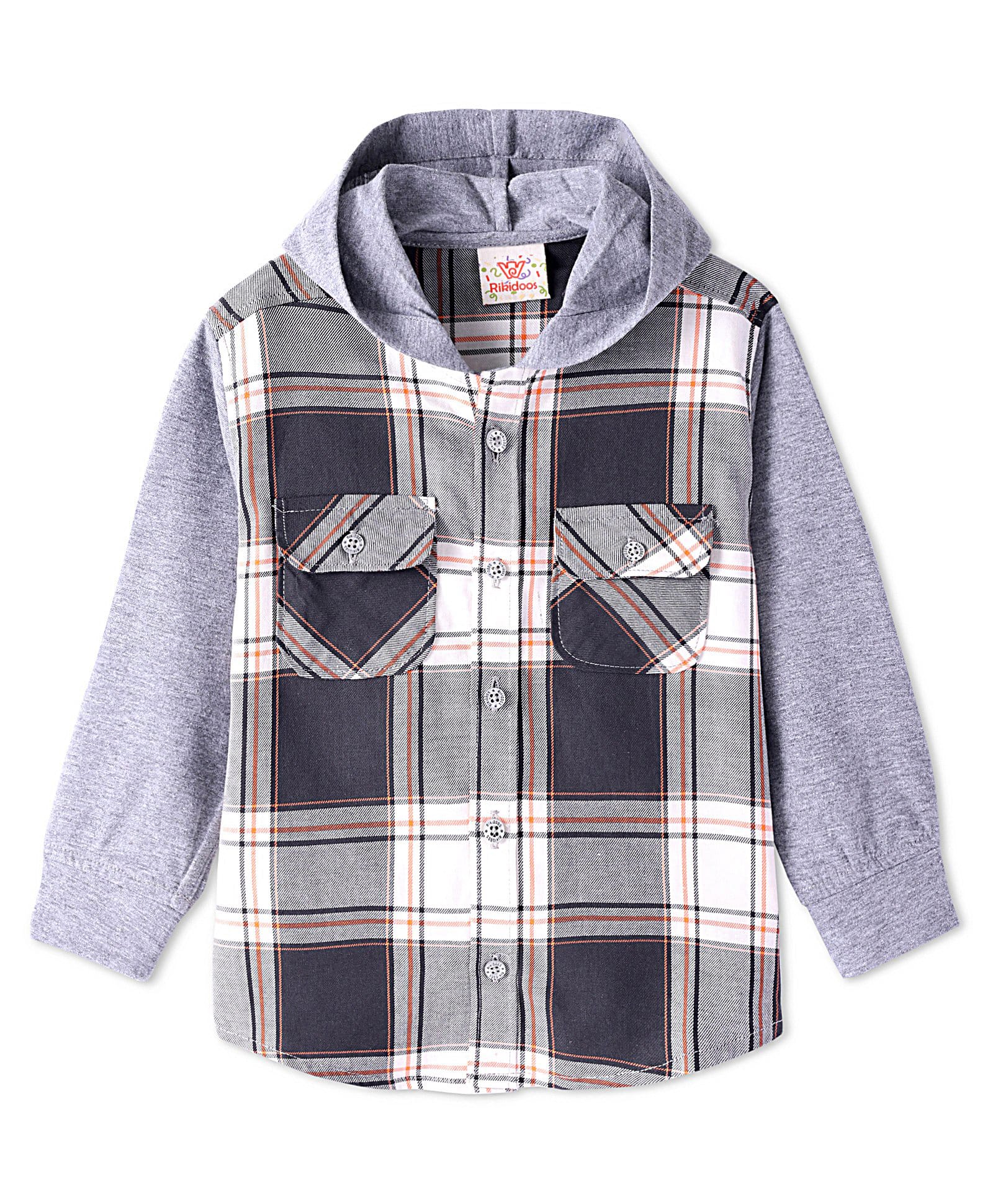Rikidoos Full Sleeves Checked Hooded Shirt - Black & White-picture-24