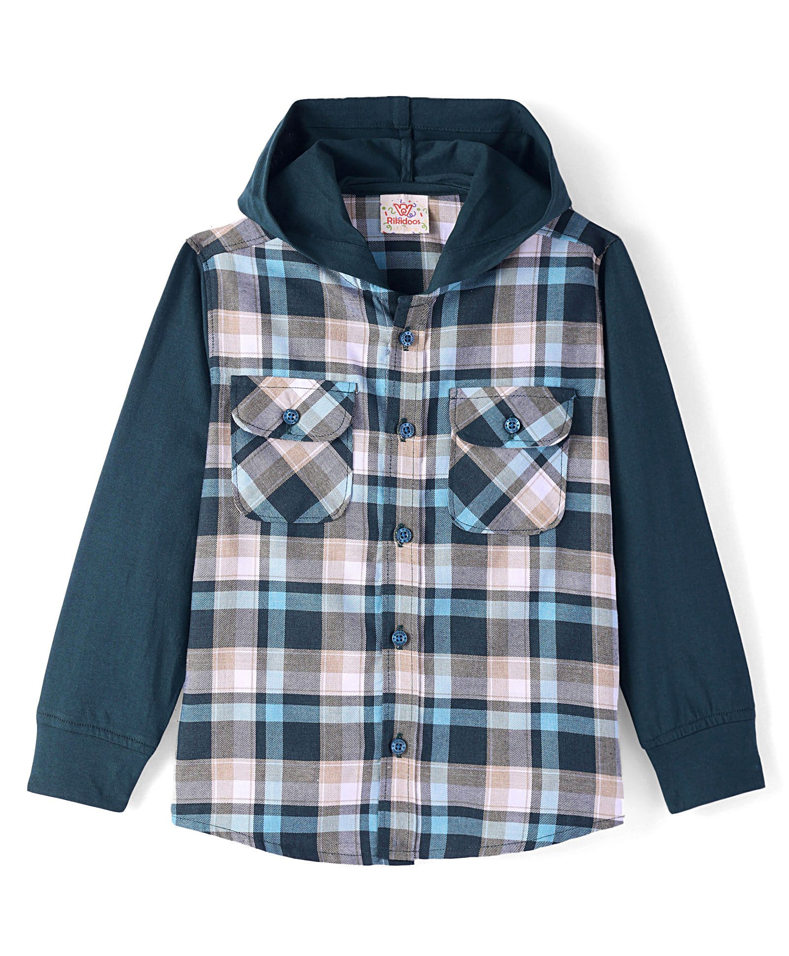 Rikidoos Full Sleeves Checked Hooded Shirt - Multi Colour-image-22