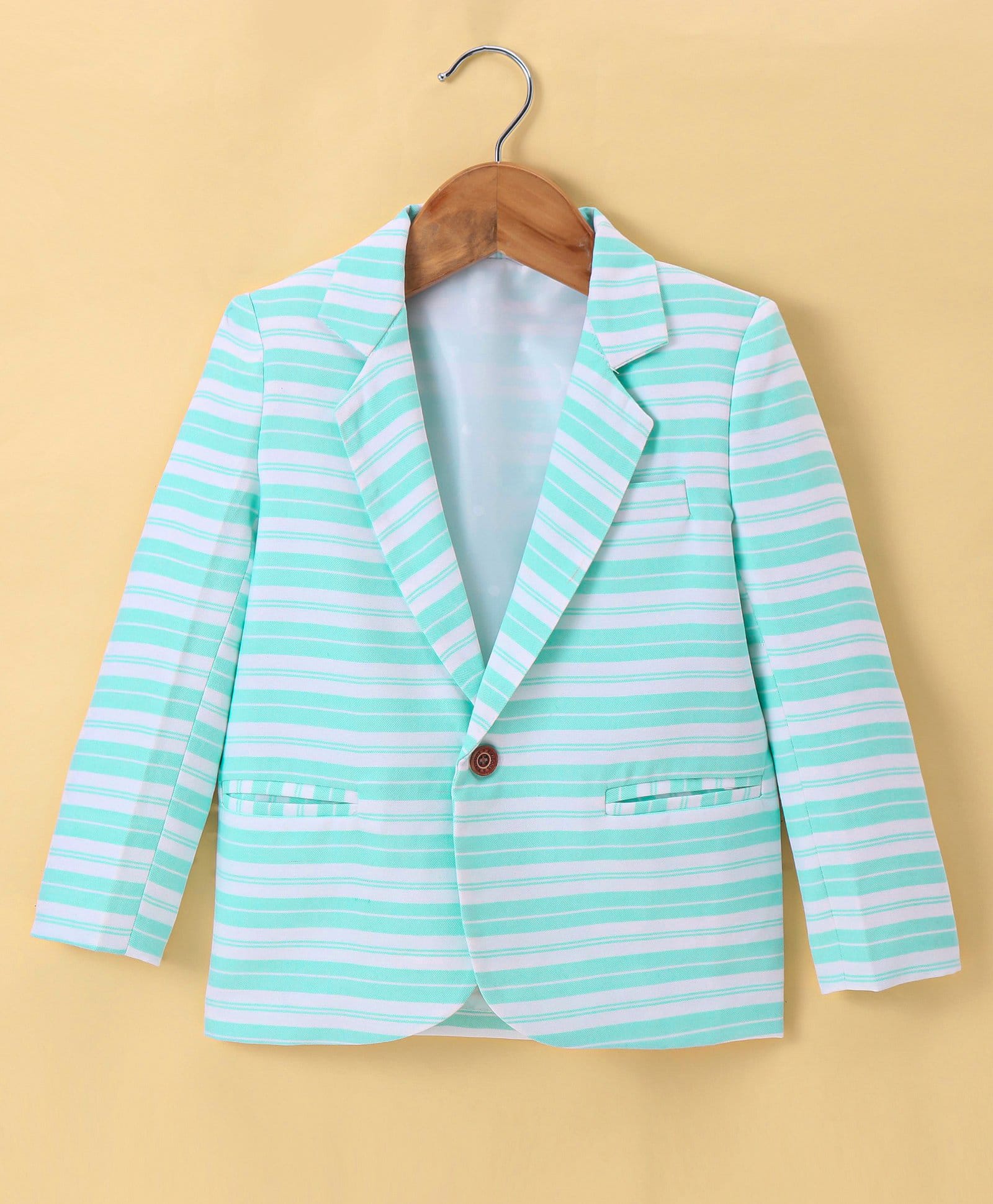 Rikidoos Full Sleeves Striped Blazer - Sea Green & White-picture-21
