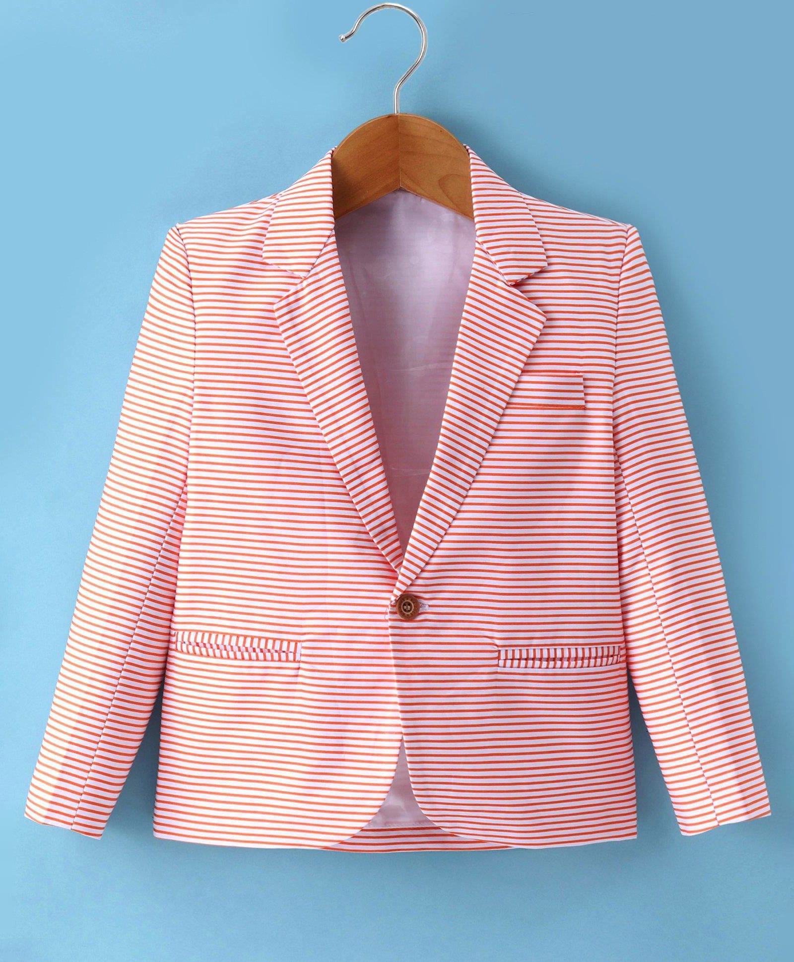 Rikidoos Full Sleeves Striped Blazer - Orange & White-picture-4