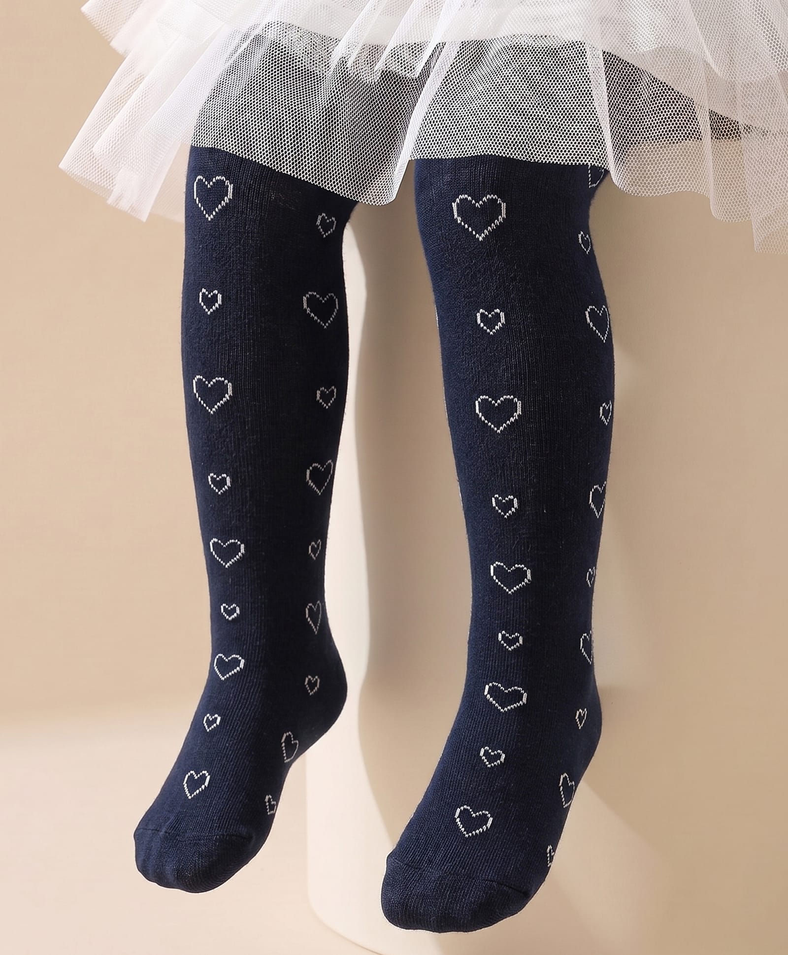 Cute Walk by Babyhug Knit Heart Design Antibacterial Tights - Navy-image-25