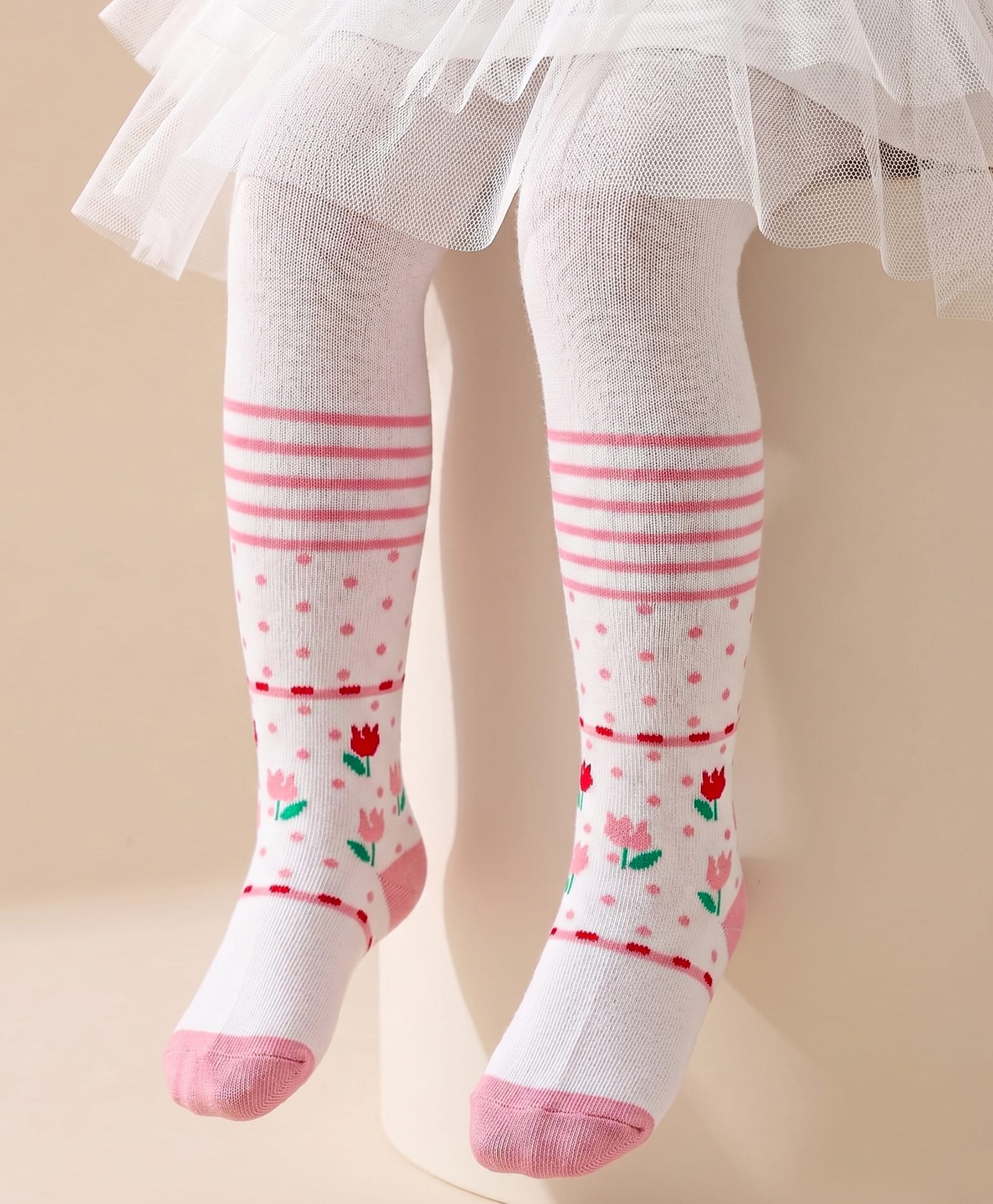 Cute Walk by Babyhug Knit Antibacterial Tights with Floral Design - White-picture-27