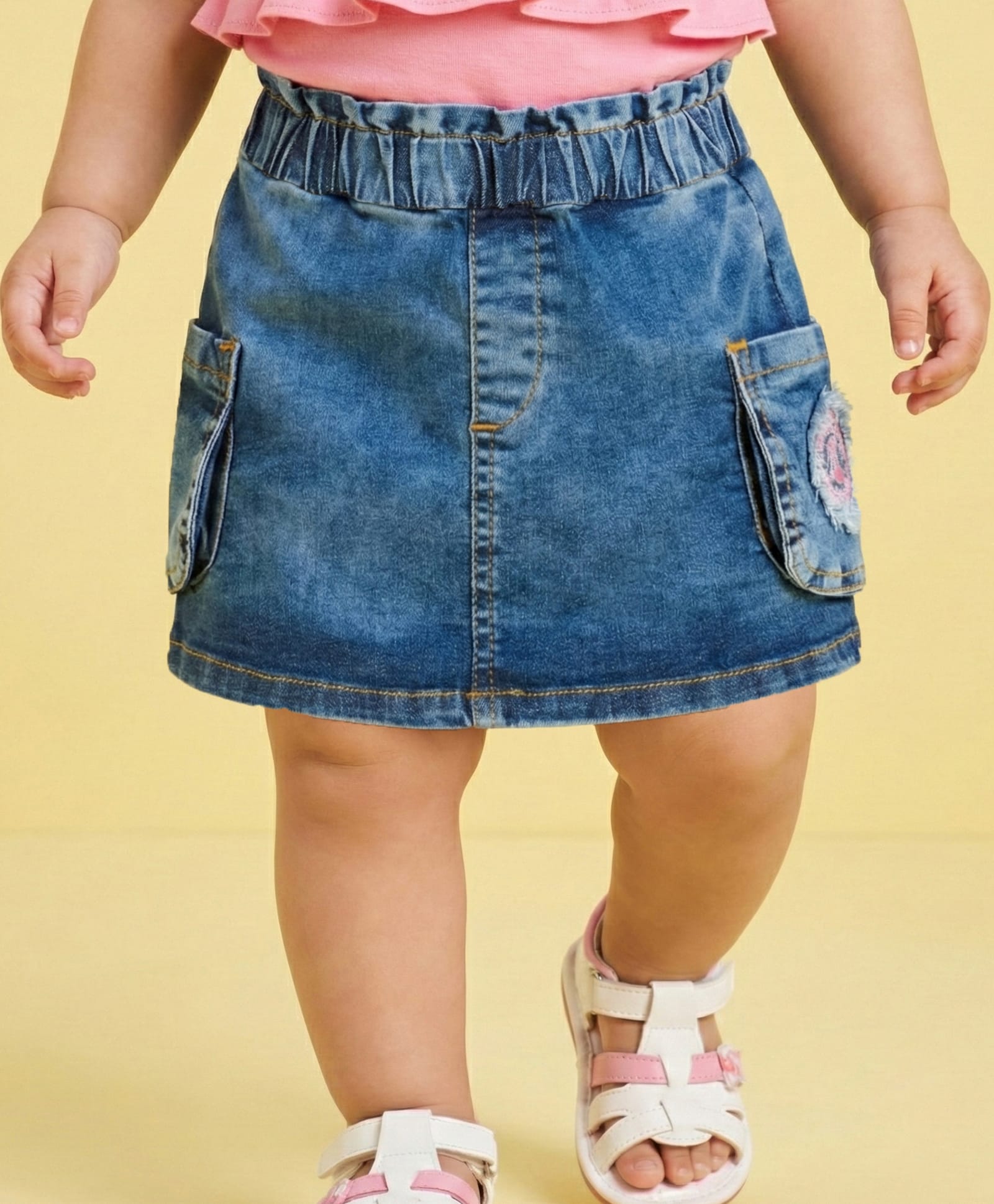 Babyoye Woven Solid Denim Skirt With Embroidery - Blue-image-18