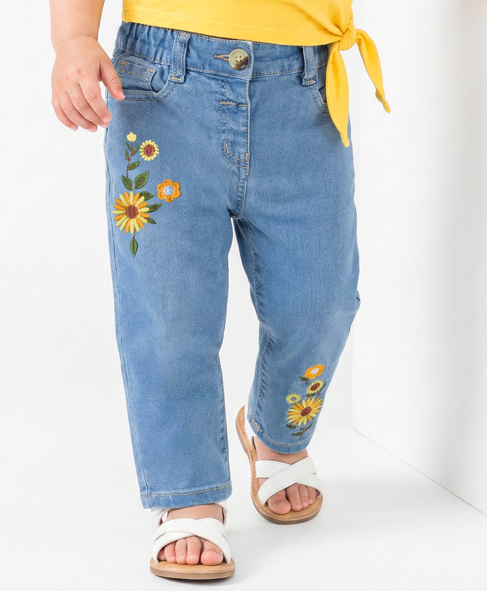 Babyoye Denim Woven Full Length Jeans With Floral Embriodery - Navy Blue-picture-11