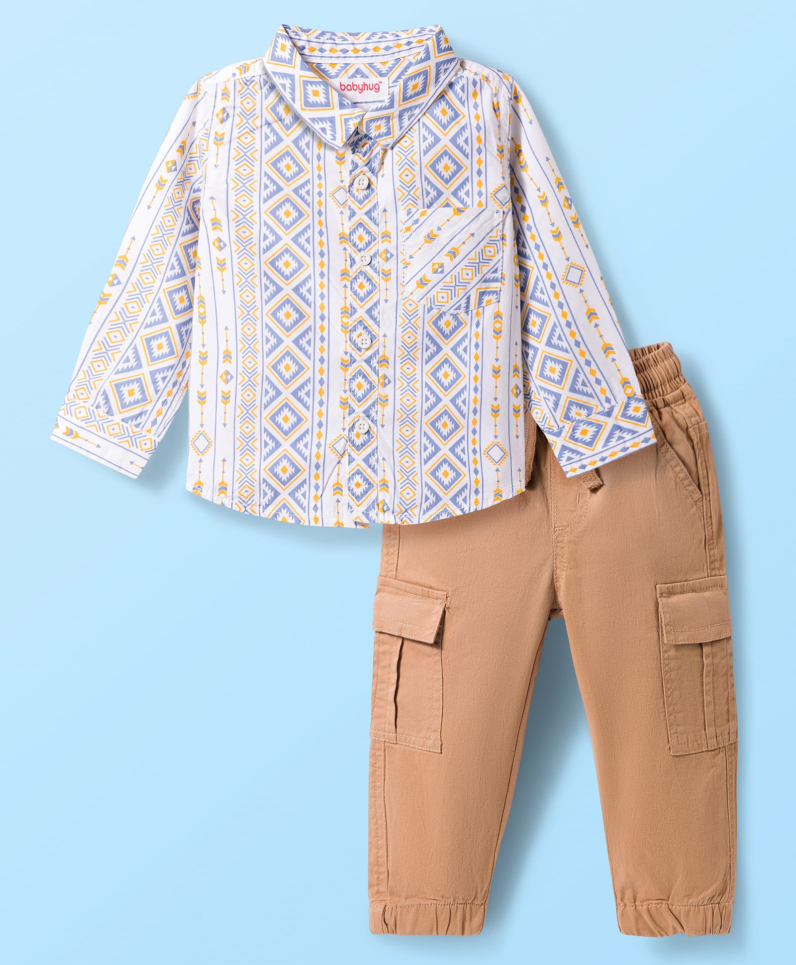 Babyhug Cotton Woven Full Sleeves Printed Shirt & Trouser Set - Beige-picture-26