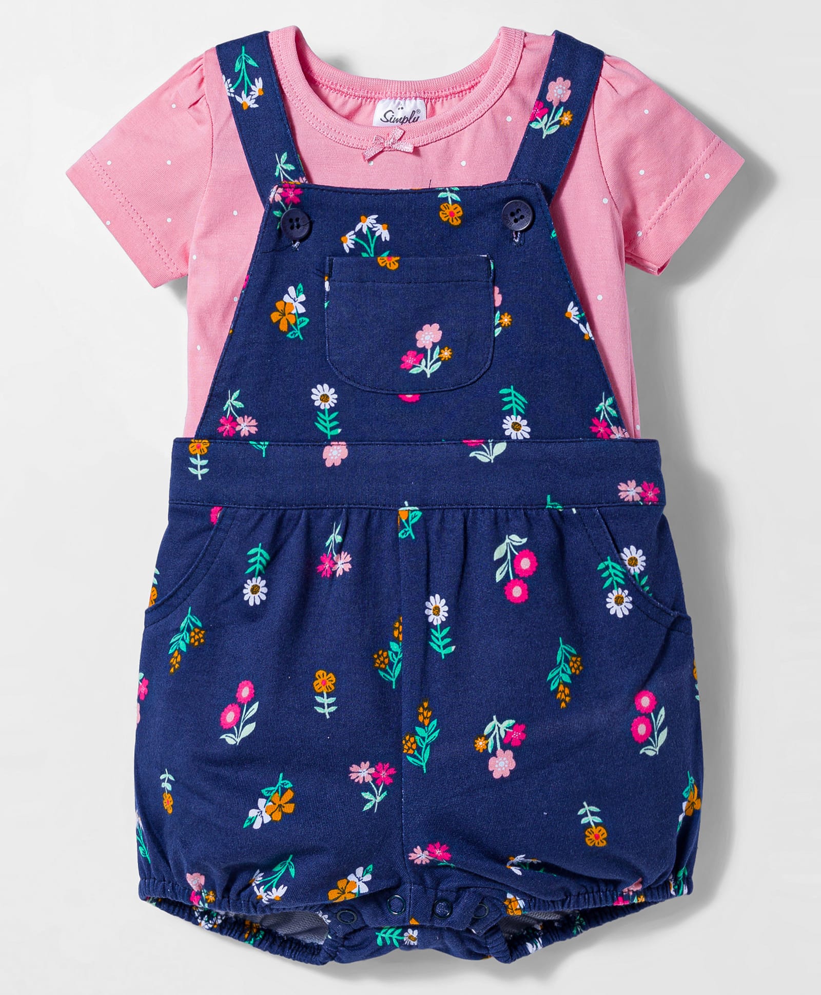 Simply Premium Looper Knit Half Sleeves T-Shirt & Dungaree with Floral Print - Navy Blue-picture-40