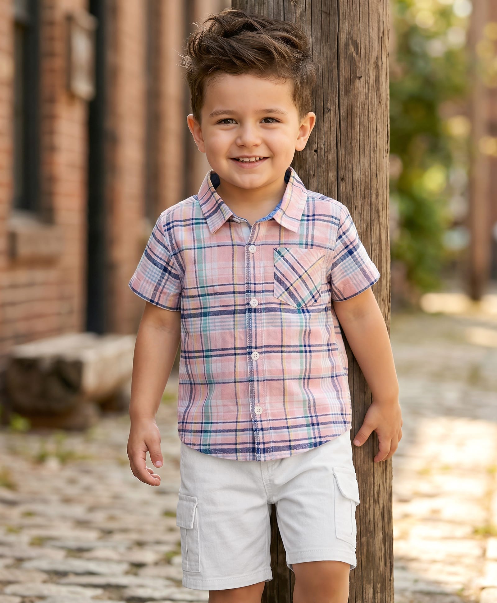 Babyhug Cotton Woven Half Sleeves Checks Shirt & Shorts Set - Multicolor & White-image-23