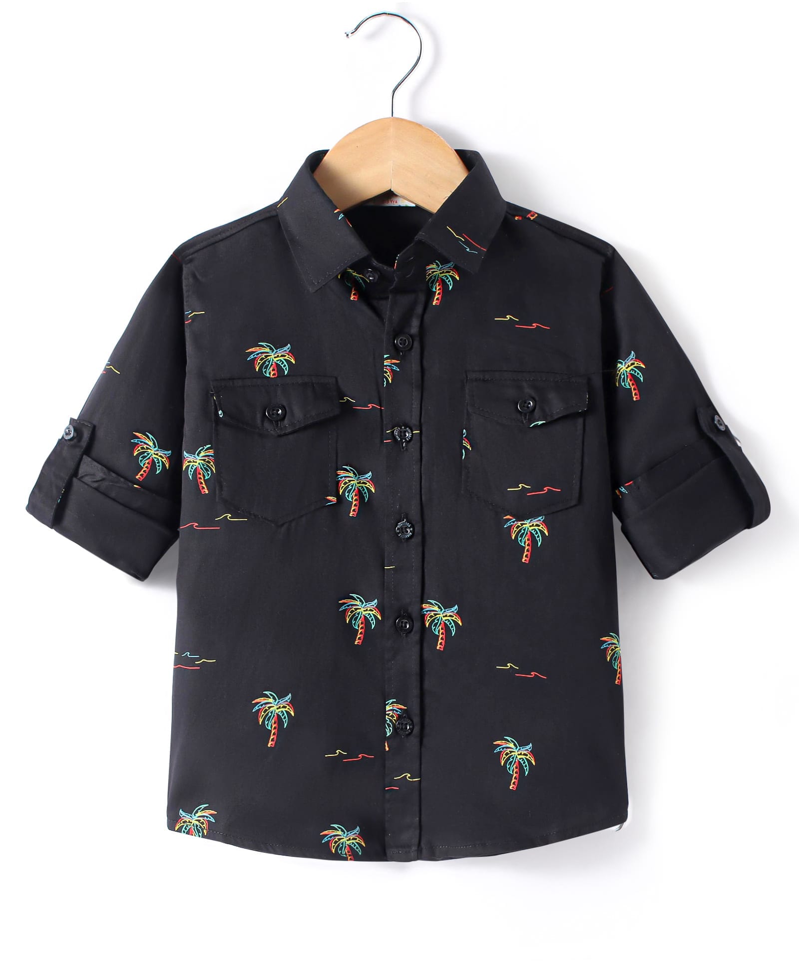 Rikidoos Full Sleeves Palm Trees Printed Shirt - Black-image-33