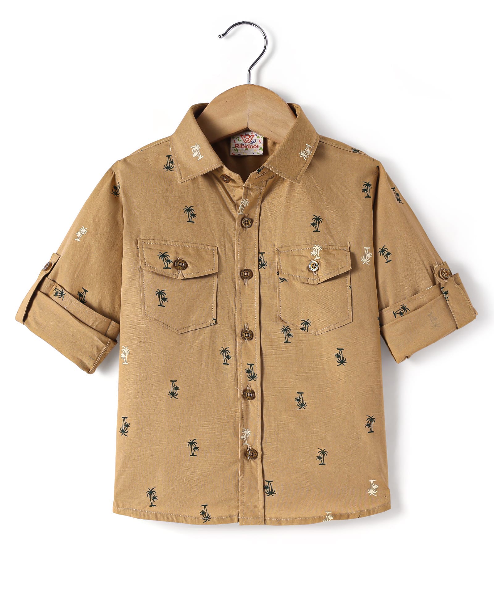 Rikidoos Full Sleeves Palm Trees Printed Shirt - Fawn-image-23