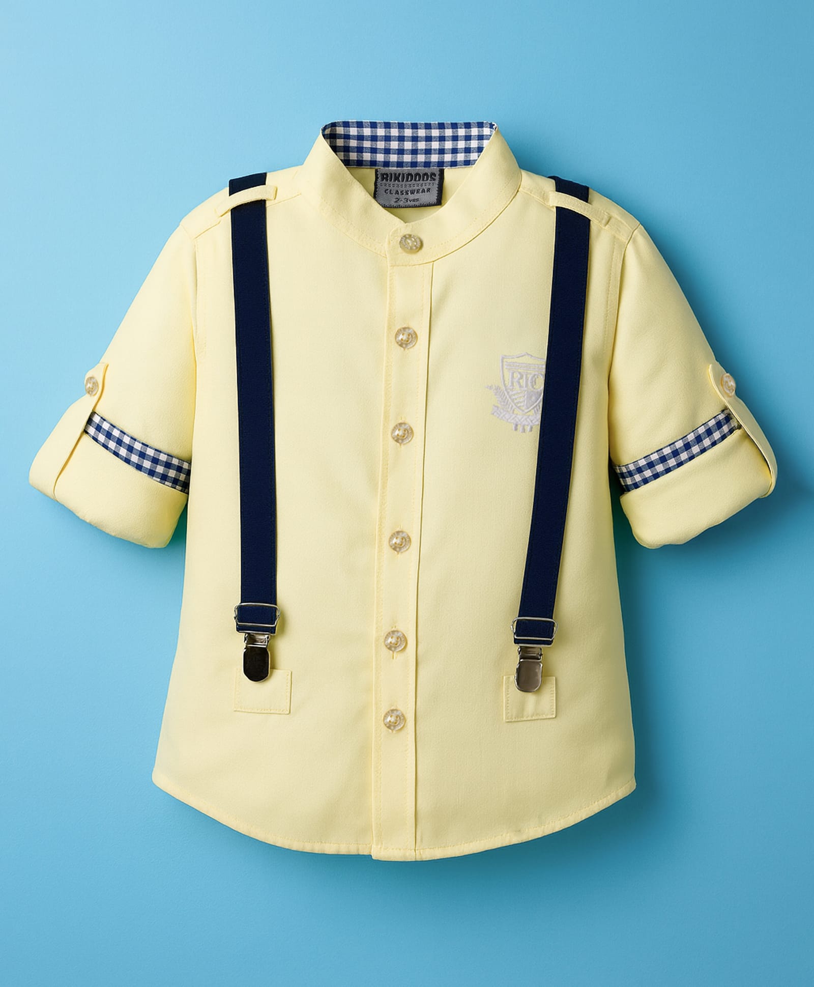 Rikidoos Full Sleeves Typography Embroidered Shirt With Suspender - Yellow-picture-27