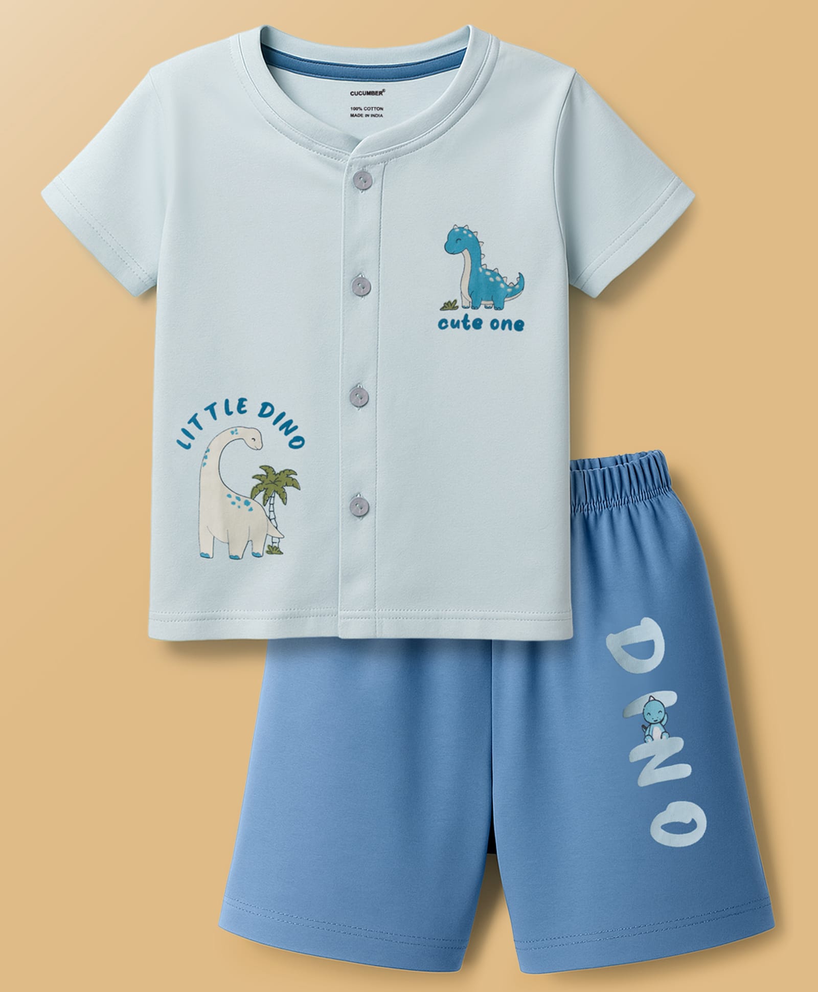 CUCUMBER Sinker Knit Half Sleeves Shorts Night Suit with Animal Print - Light Blue-picture-42