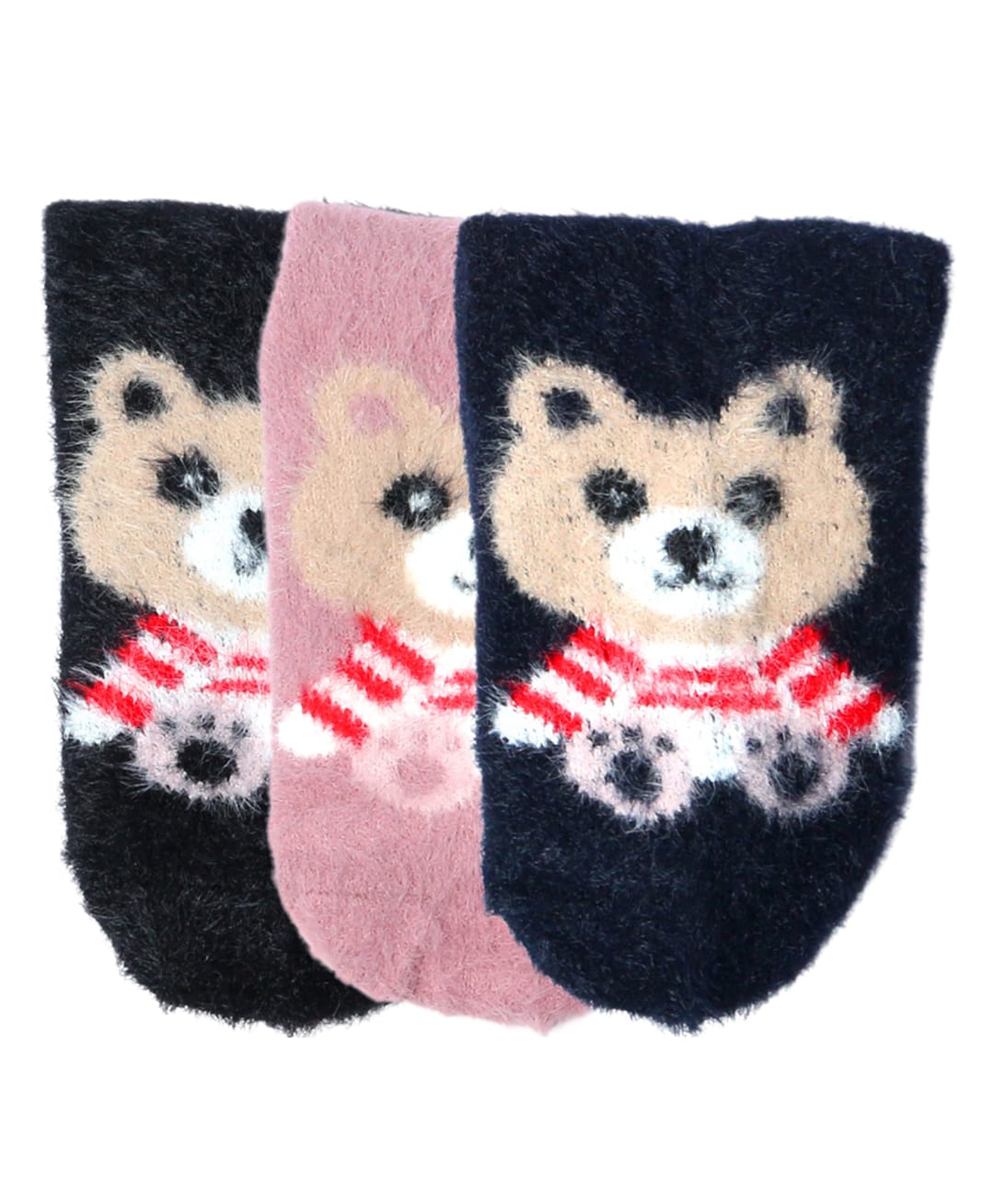 NEXT2SKIN Wool Knit Pack Of 3 Teddy Bear Printed Socks - Black Pink & Navy Blue-image-10