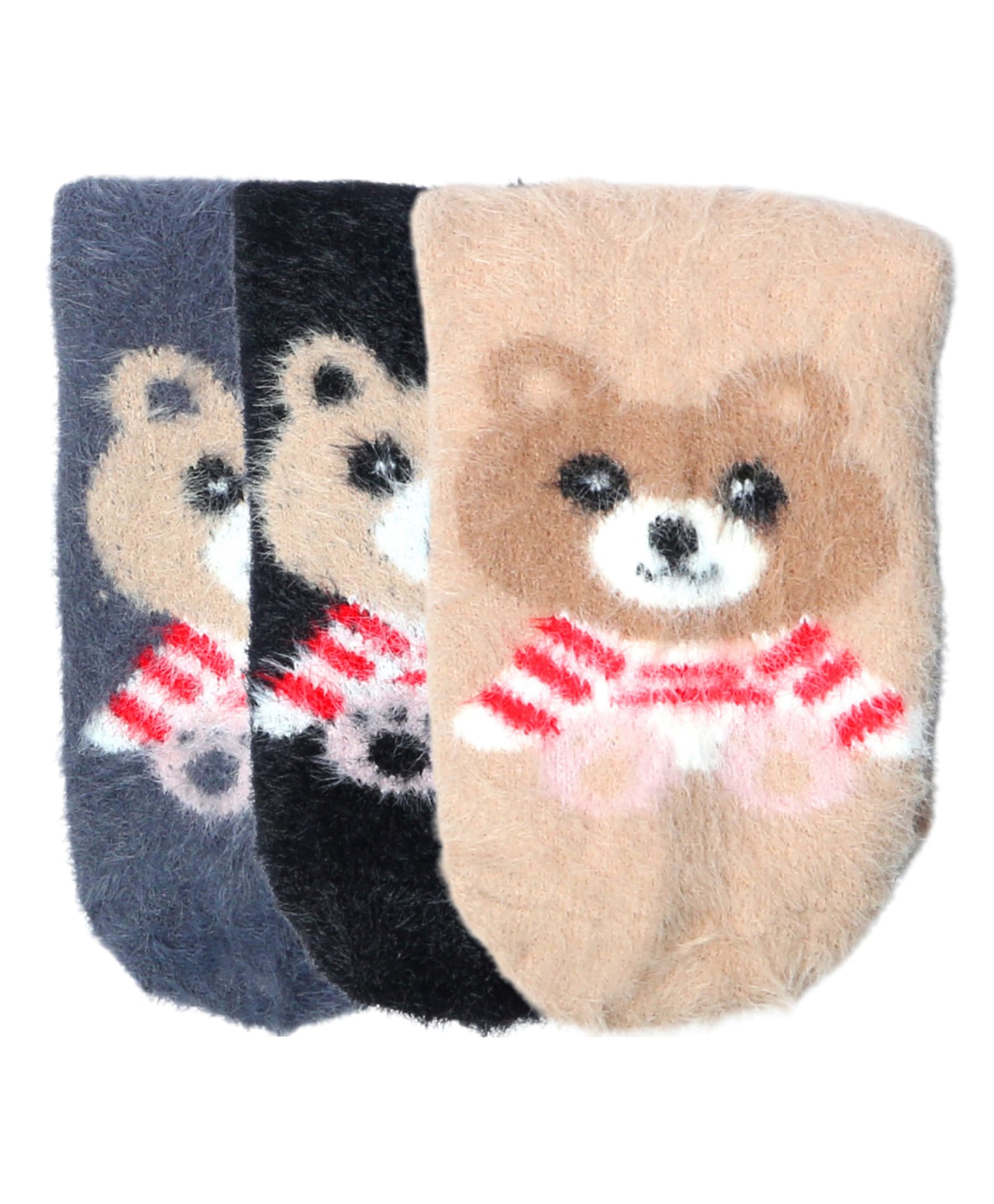 NEXT2SKIN Woollen Pack Of 3 Teddy Bear Printed Socks - Dark Grey Skin & Black-image-2