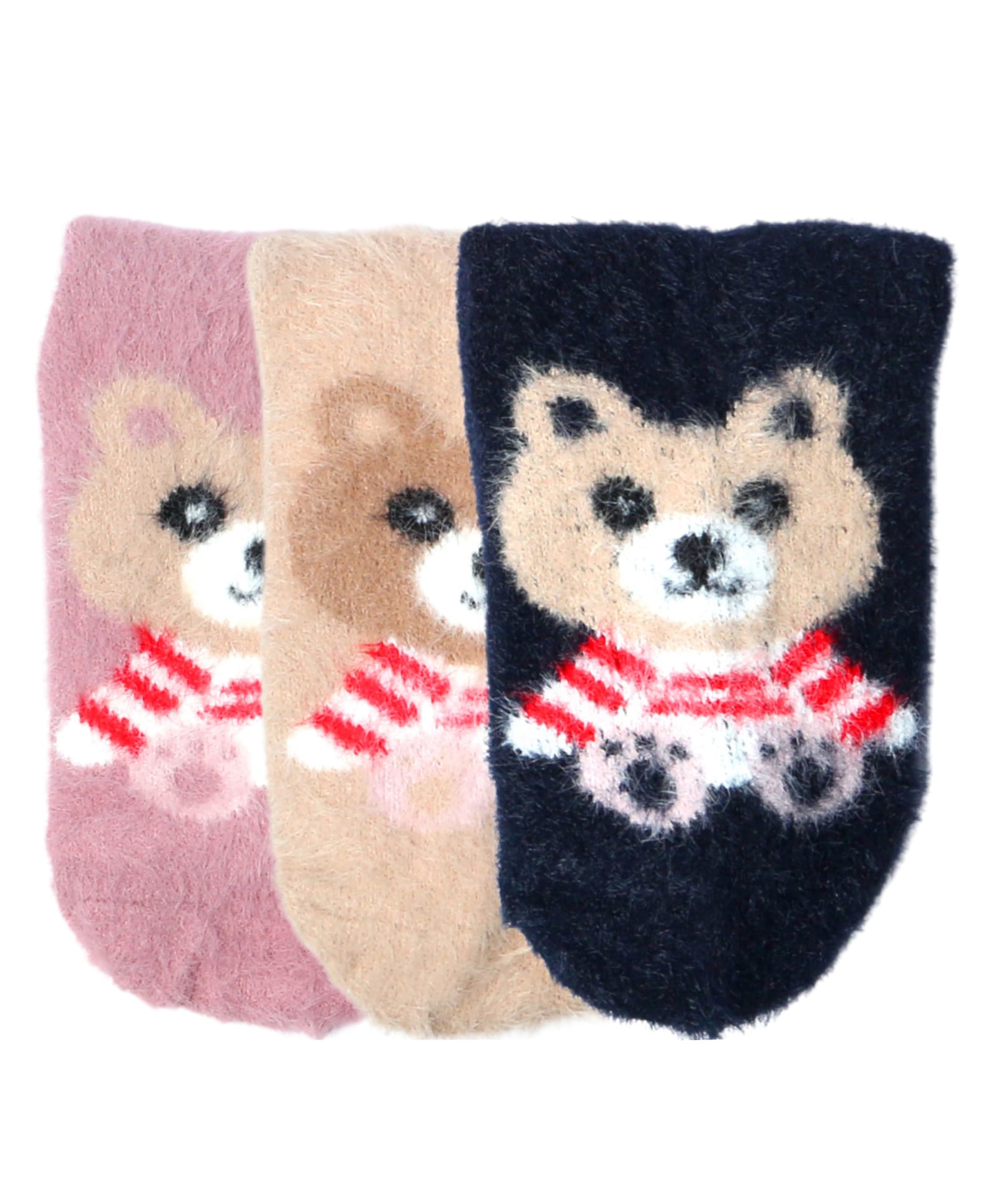 NEXT2SKIN Woollen Pack Of 3 Teddy Bear Printed Socks - Pink Skin & Navy-picture-14