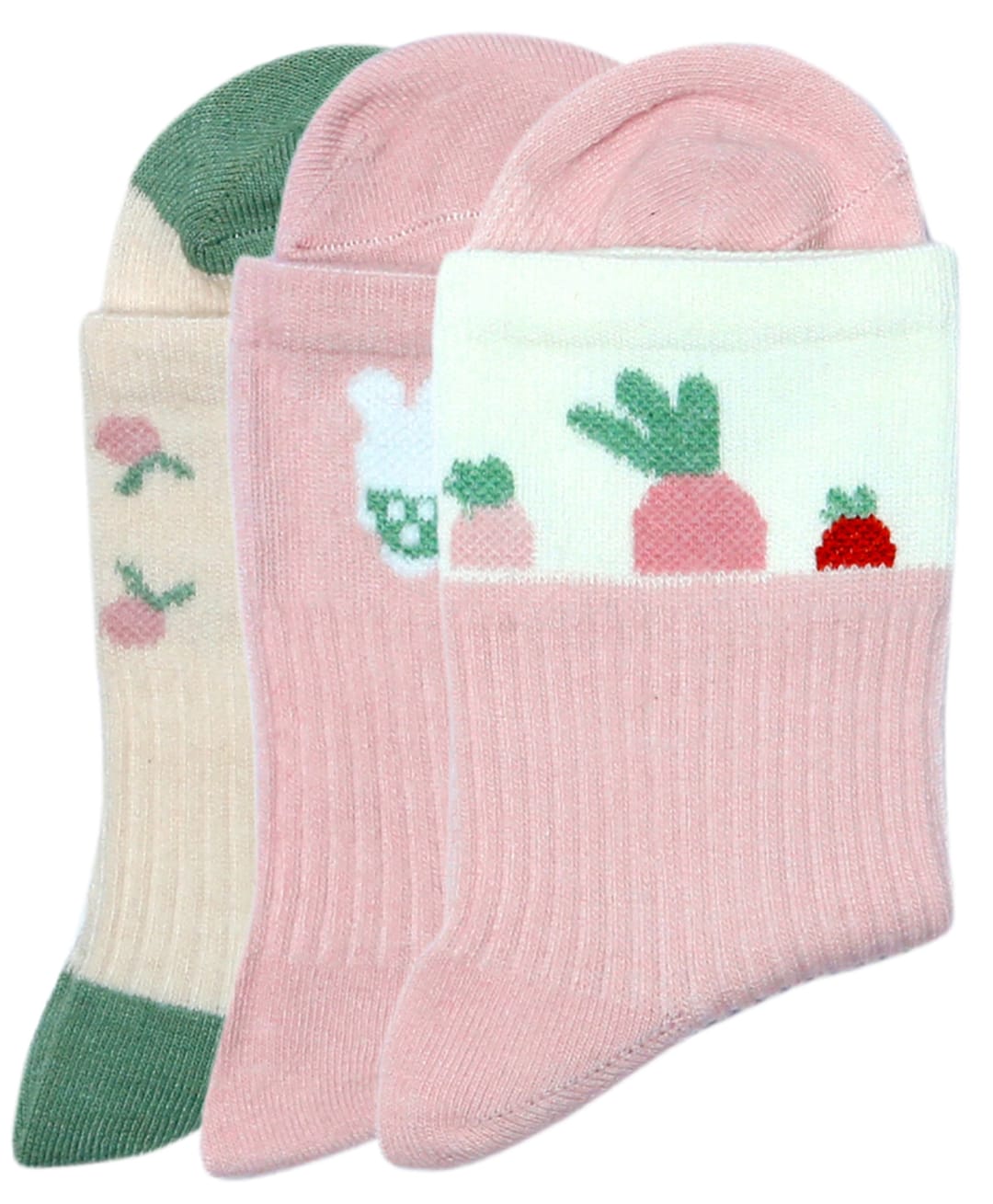 NEXT2SKIN Cotton Spandex Knit Pack Of 3 Striped & Carrot Designed Socks - White Beige & Salmon-image-34