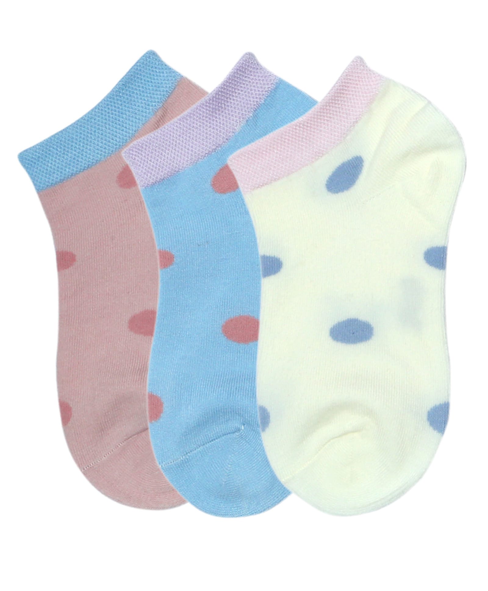 NEXT2SKIN Cotton Spandex Knit Pack Of 3 Polka Dots Designed Socks - Peach Cream & Baby Blue-picture-16