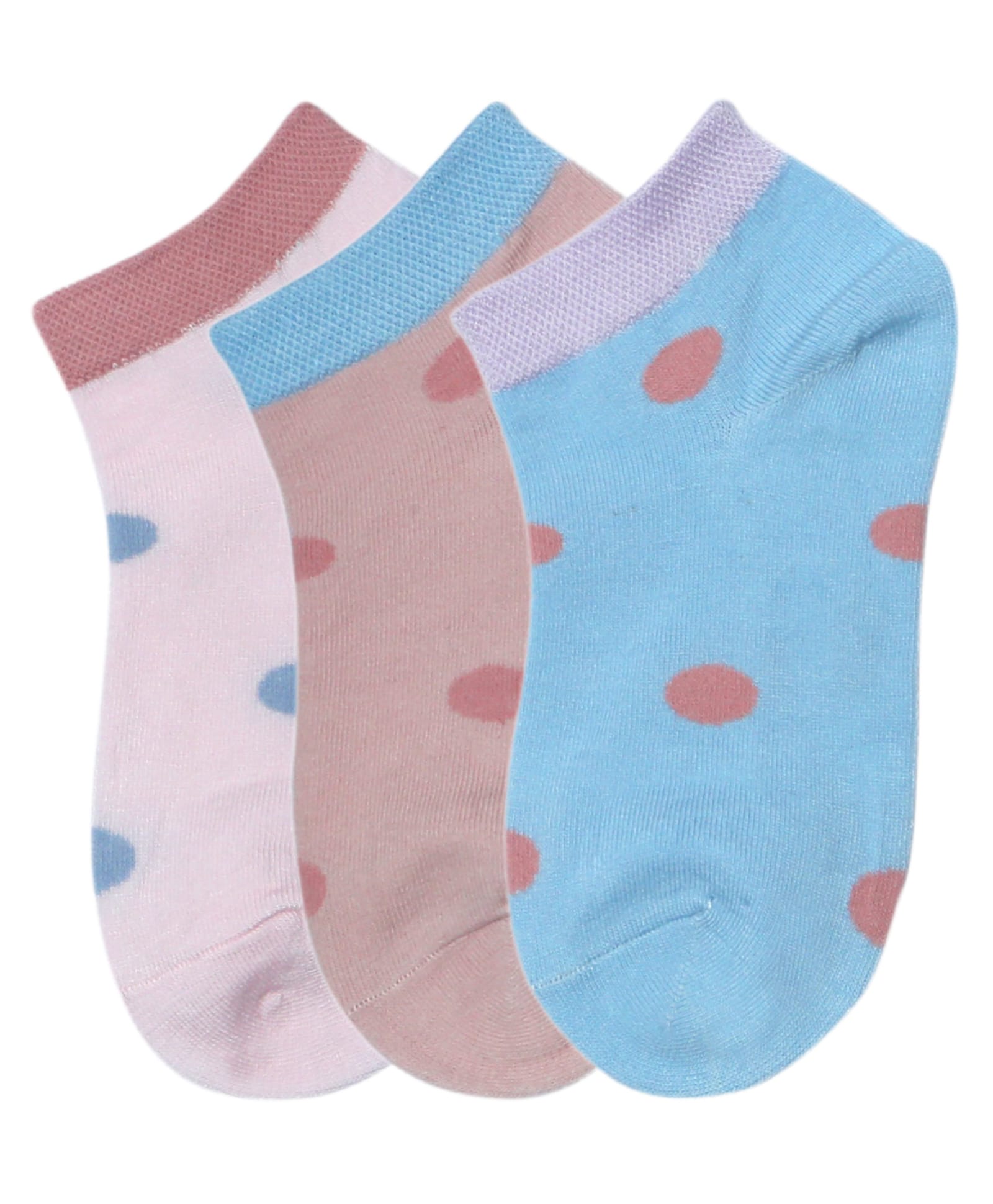 NEXT2SKIN Cotton Spandex Knit Pack of 3 Polka Dots Printed Socks - Baby Pink Peach & Baby Blue-picture-17