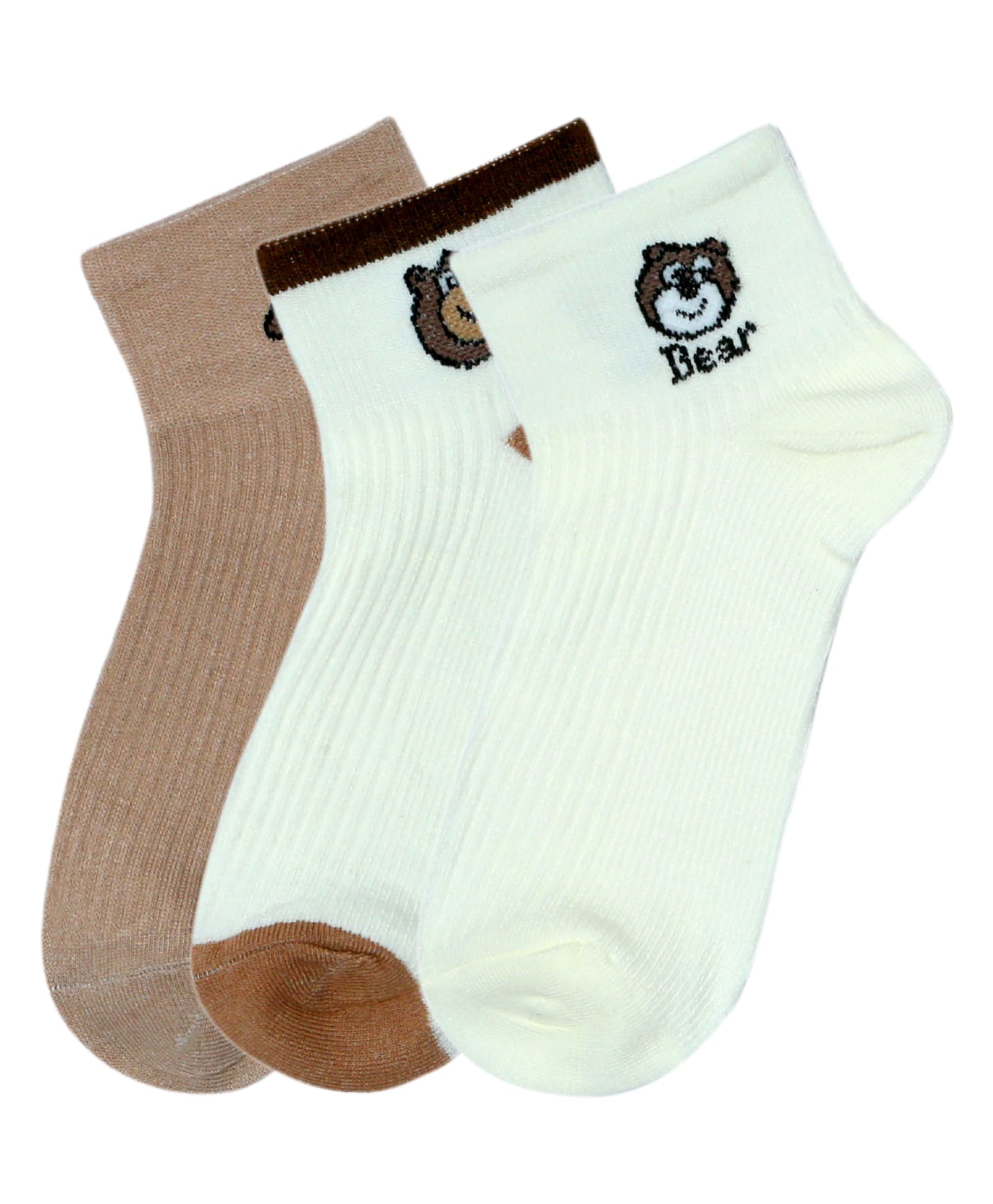 NEXT2SKIN Cotton Spandex Knit Pack of 3 Bear Printed Socks - White & Brown-picture-10
