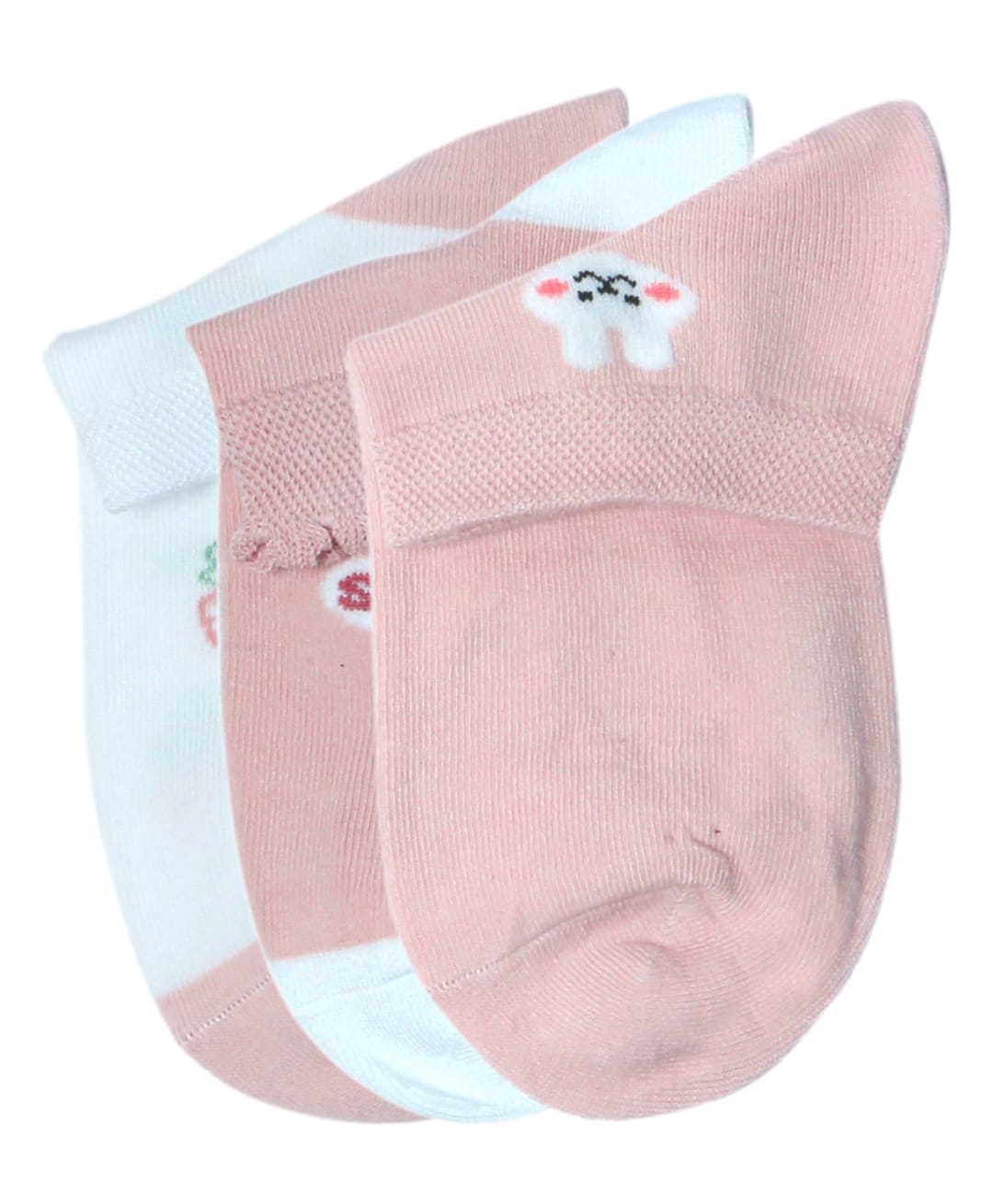 NEXT2SKIN Cotton Spandex Knit Pack of 3 Bunny & Carrots Printed Socks - White & Pink-picture-24