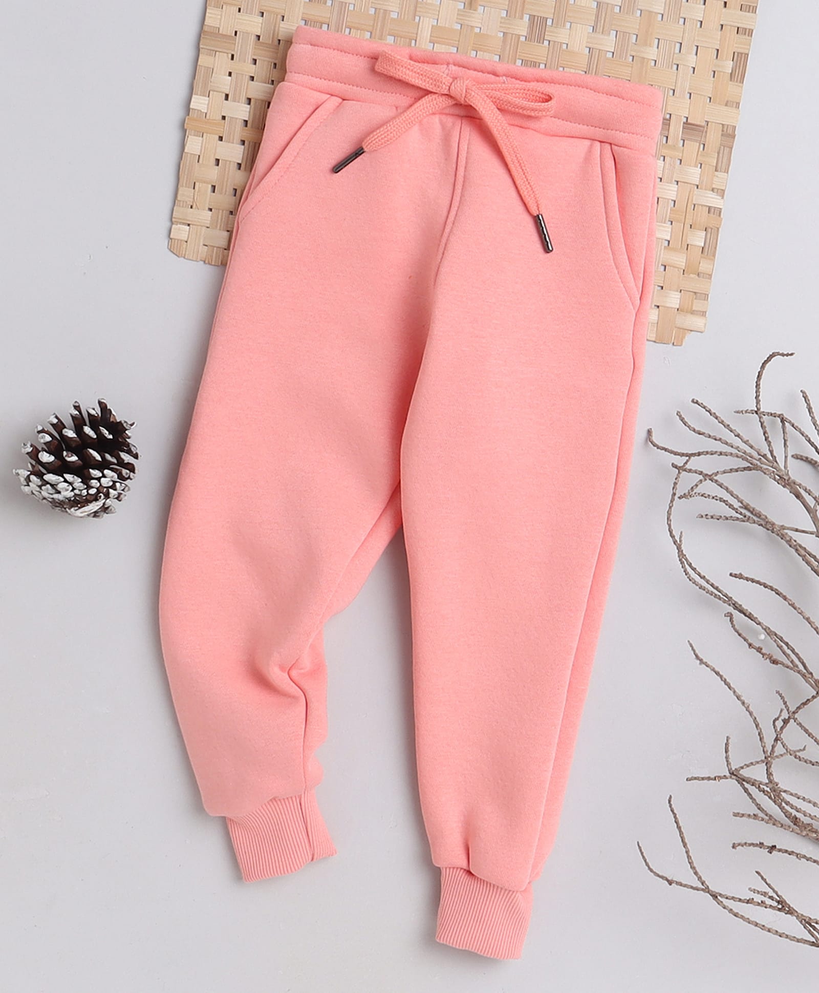Knitting Doodles Fleece Woven Solid Track Pants - Peach-picture-11