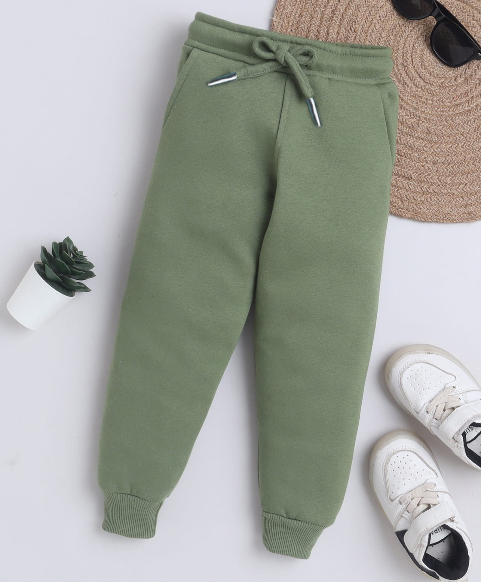 Knitting Doodles Fleece Woven Solid Track Pants - Olive Green-image-33