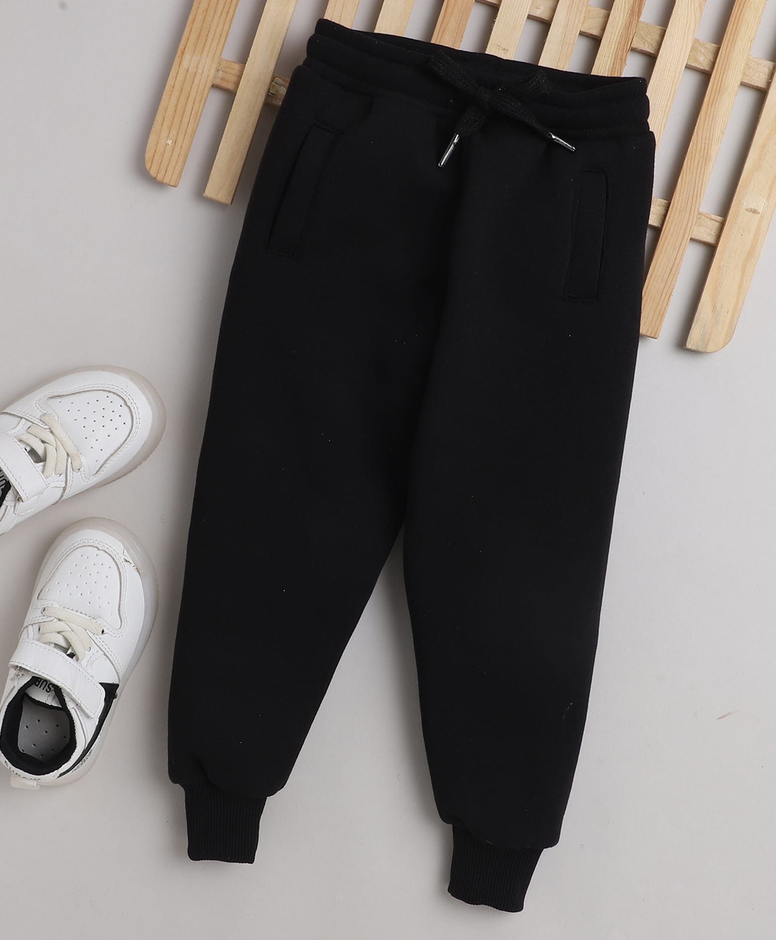 Knitting Doodles Fleece Woven Solid Winter Track Pants - Black-picture-26