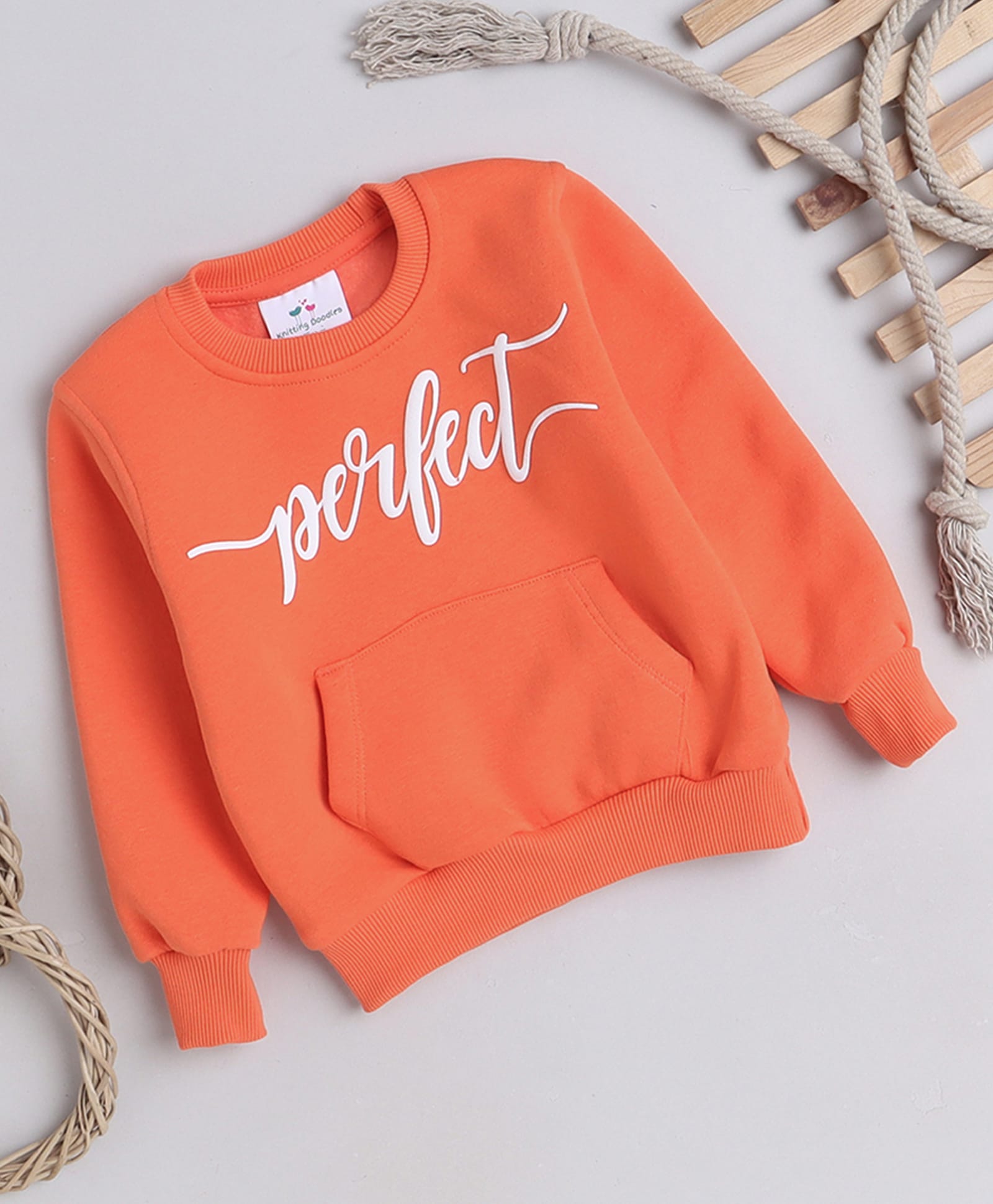 Knitting Doodles Fleece Knit Full Sleeves Perfect Text Printed Light Winter Sweatshirt - Orange-picture-28