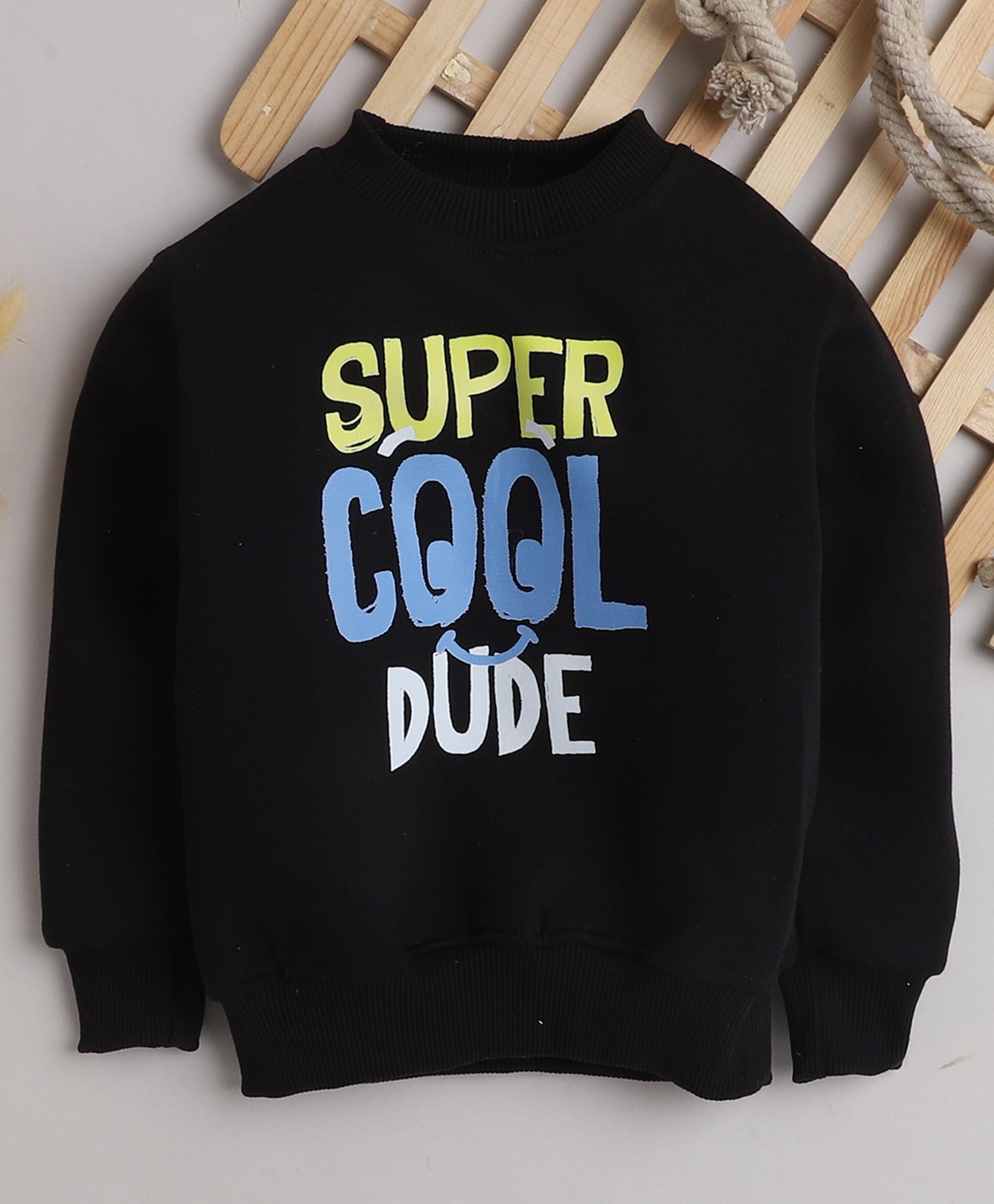 Knitting Doodles Fleece Woven Full Sleeves Super Cool Dude Text Printed Light Winter Sweatshirt - Black-picture-8